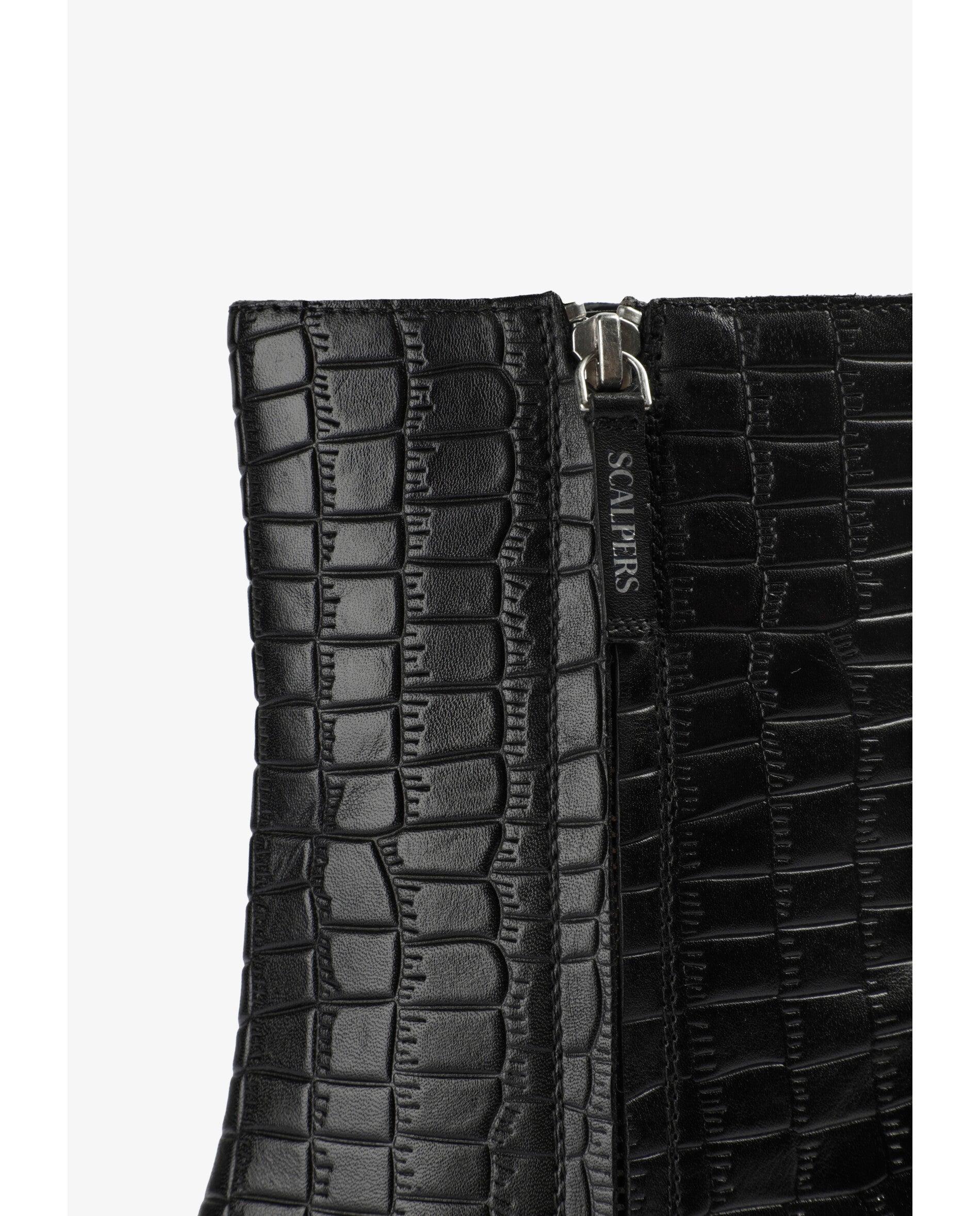 Botins Básicos de Pele com Biqueira Afiada e Fecho Zip Preto-6