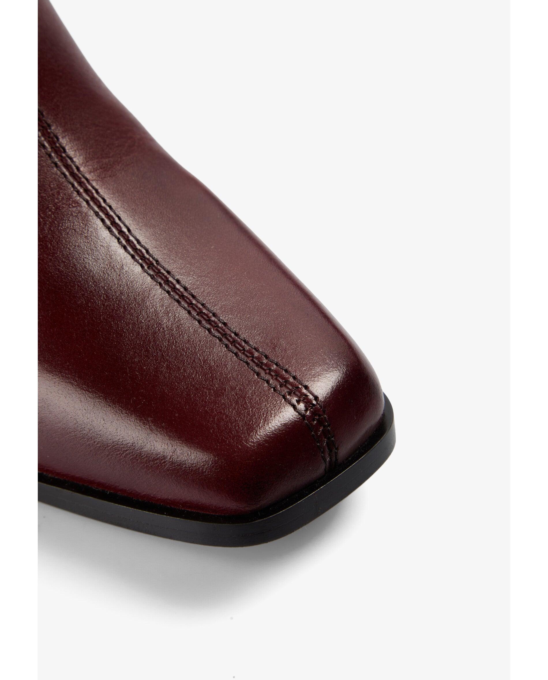 Botas Básicas de Pele com Biqueira Quadrada Bordeaux-5
