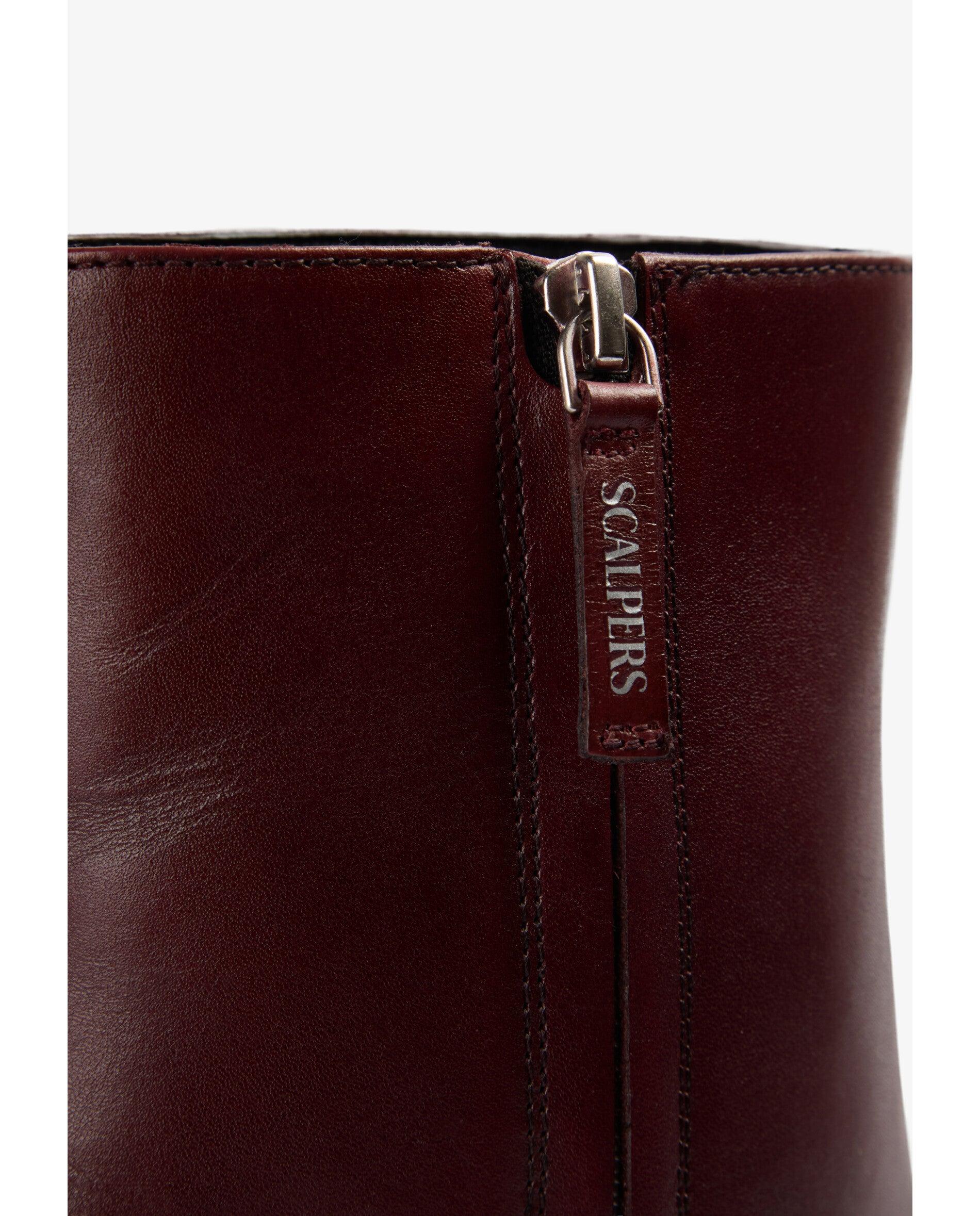 Botas Básicas de Pele com Biqueira Quadrada Bordeaux-7