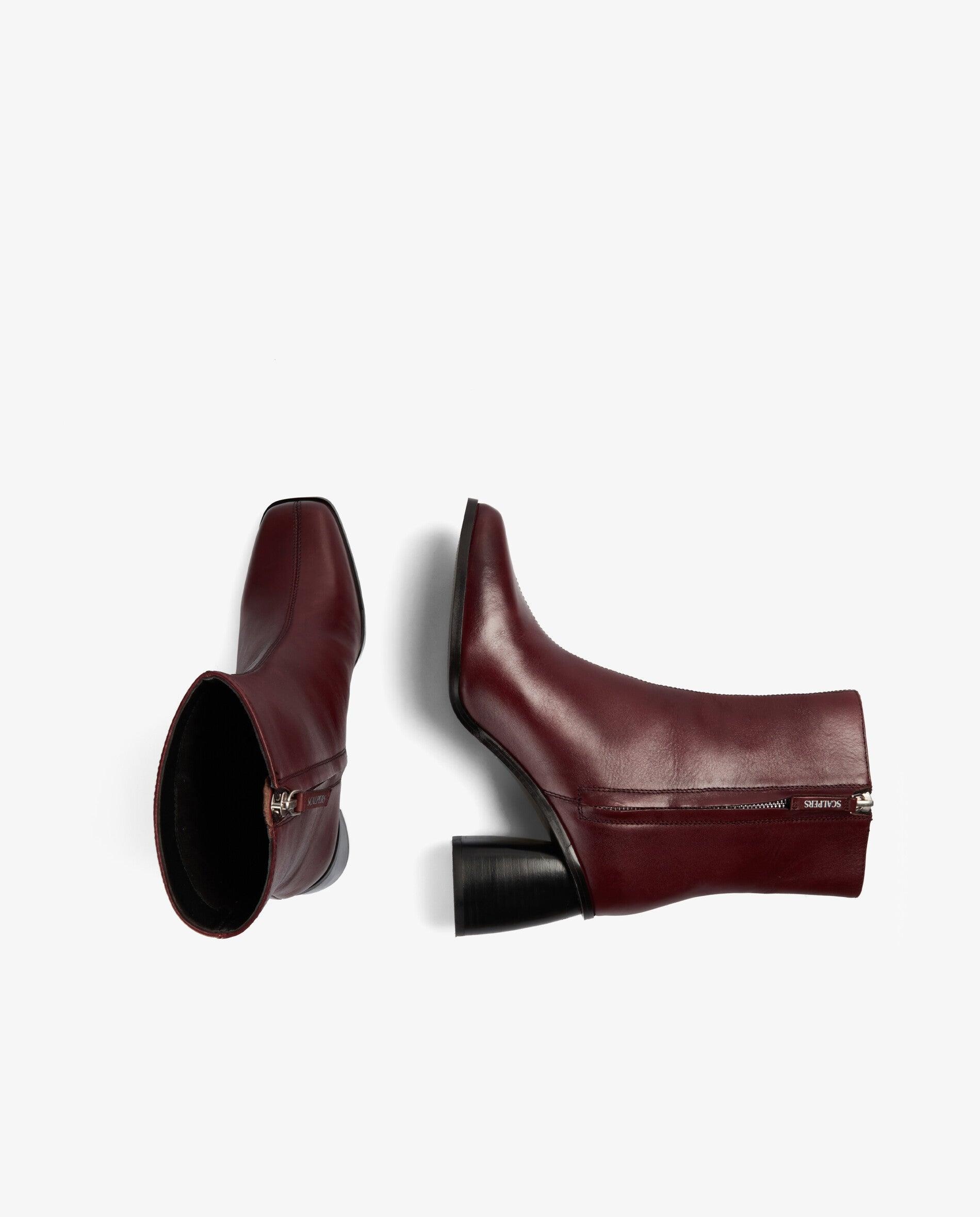 Botas Básicas de Pele com Biqueira Quadrada Bordeaux-8