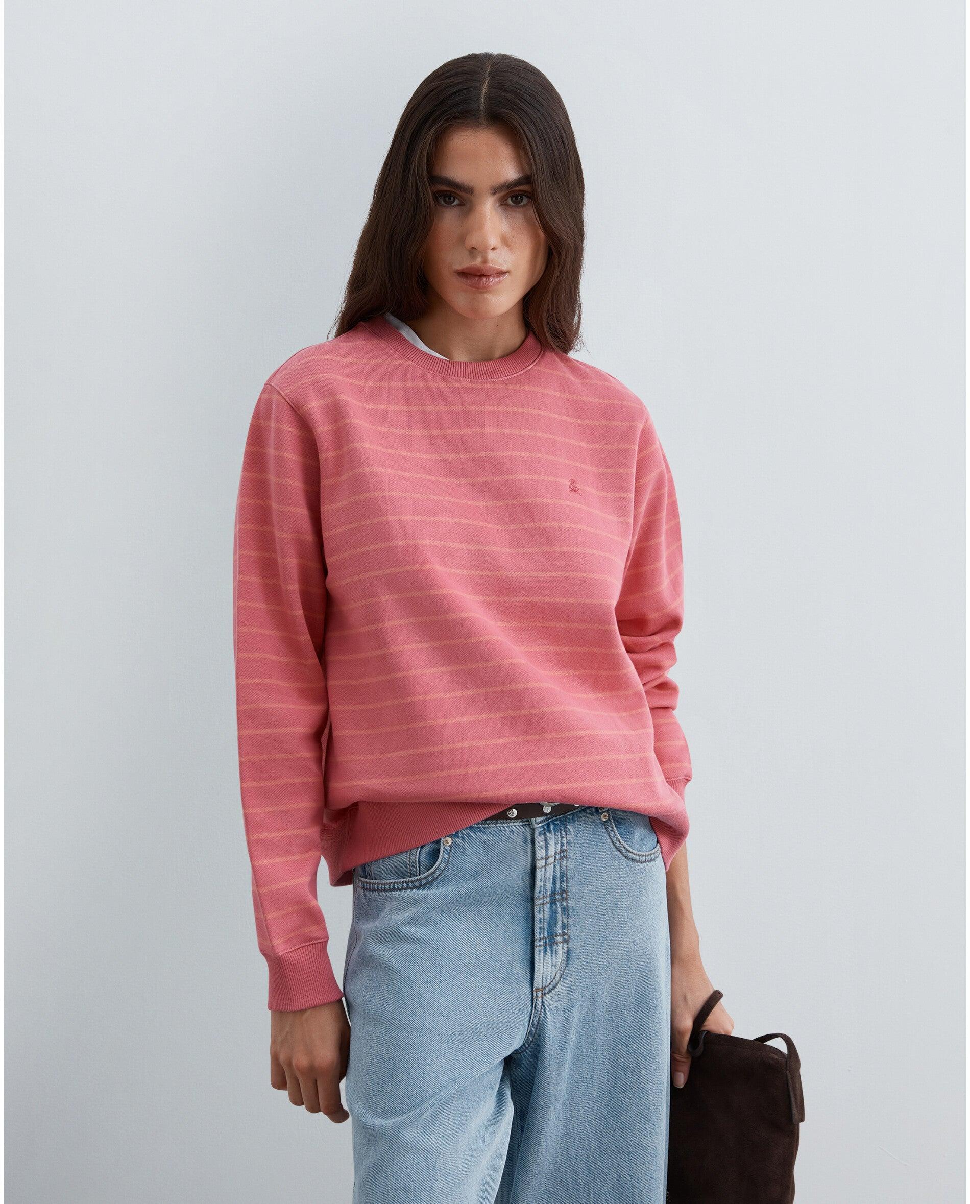 Sweatshirt em Algodão 100% Às Riscas Coral-2