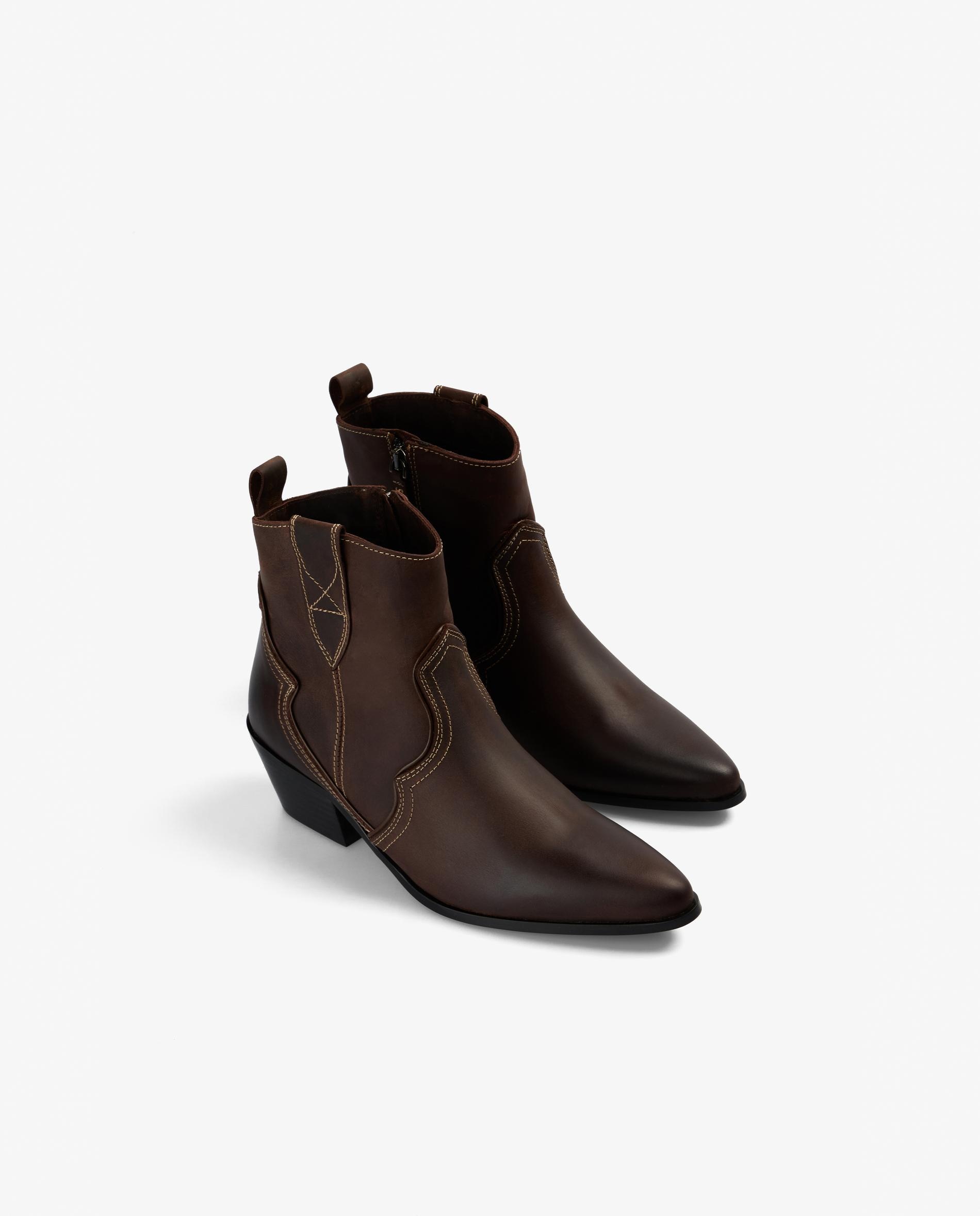 Botas Cowboy em Pele de Cano Baixo Castanho-escuro-2