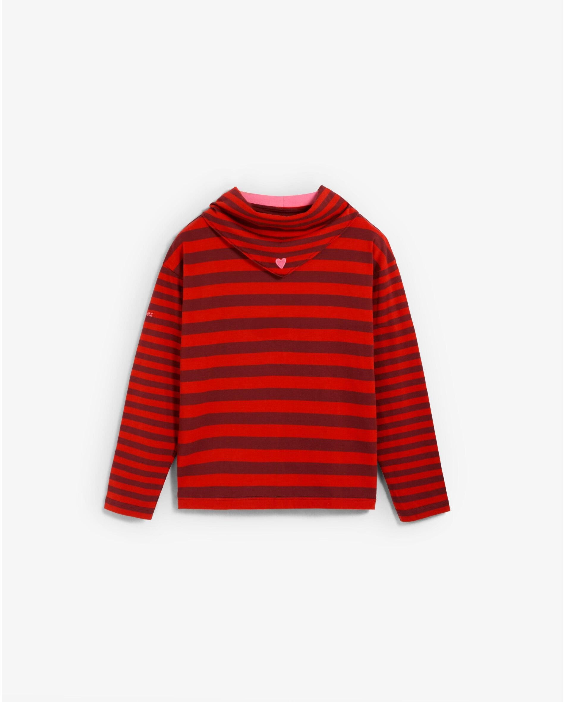 T-shirt Às Riscas com Detalhe de Decote em V Ajustado Vermelho-2
