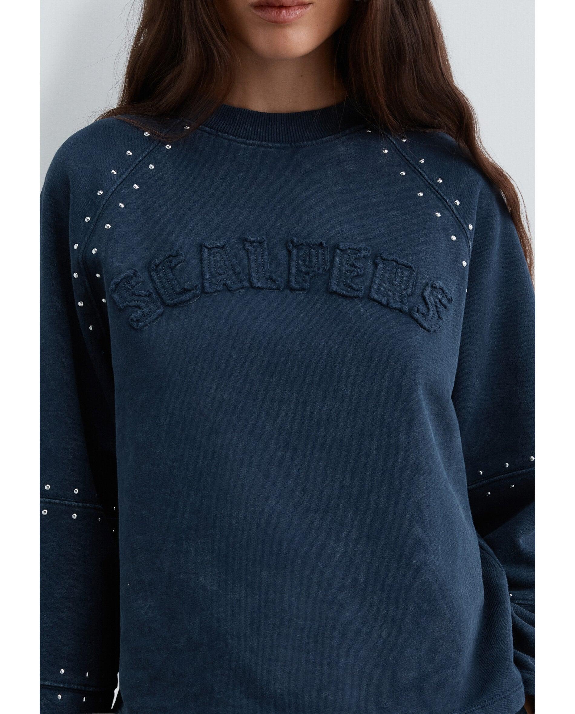 Sweatshirt com Gola Redonda e Detalhes de Studs Navy-4