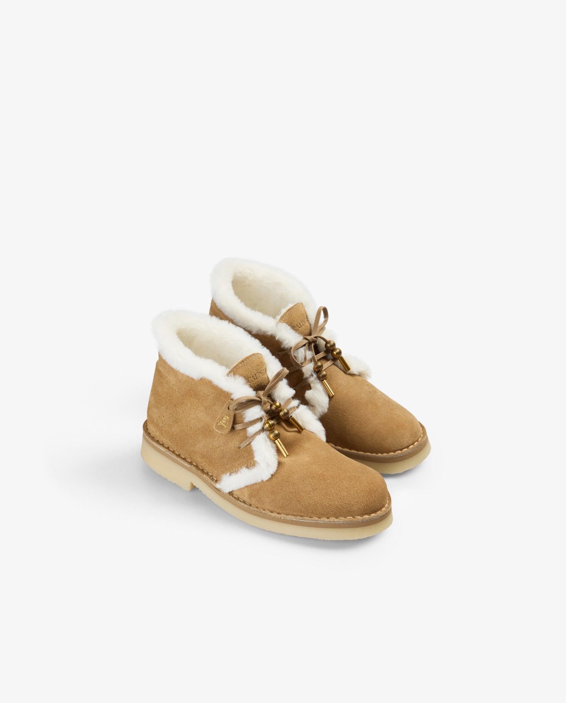 Botas Básicas de Camurça com Forro de Pelo de Ovelha Caramelo-2