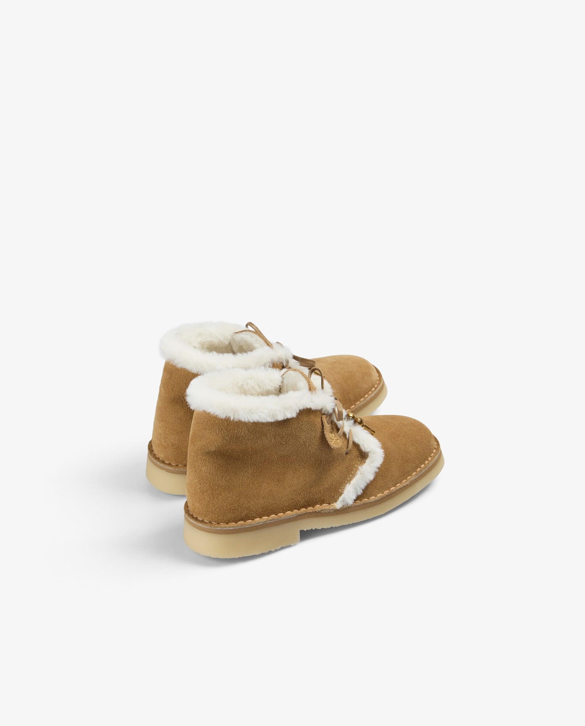 Botas Básicas de Camurça com Forro de Pelo de Ovelha Caramelo-3