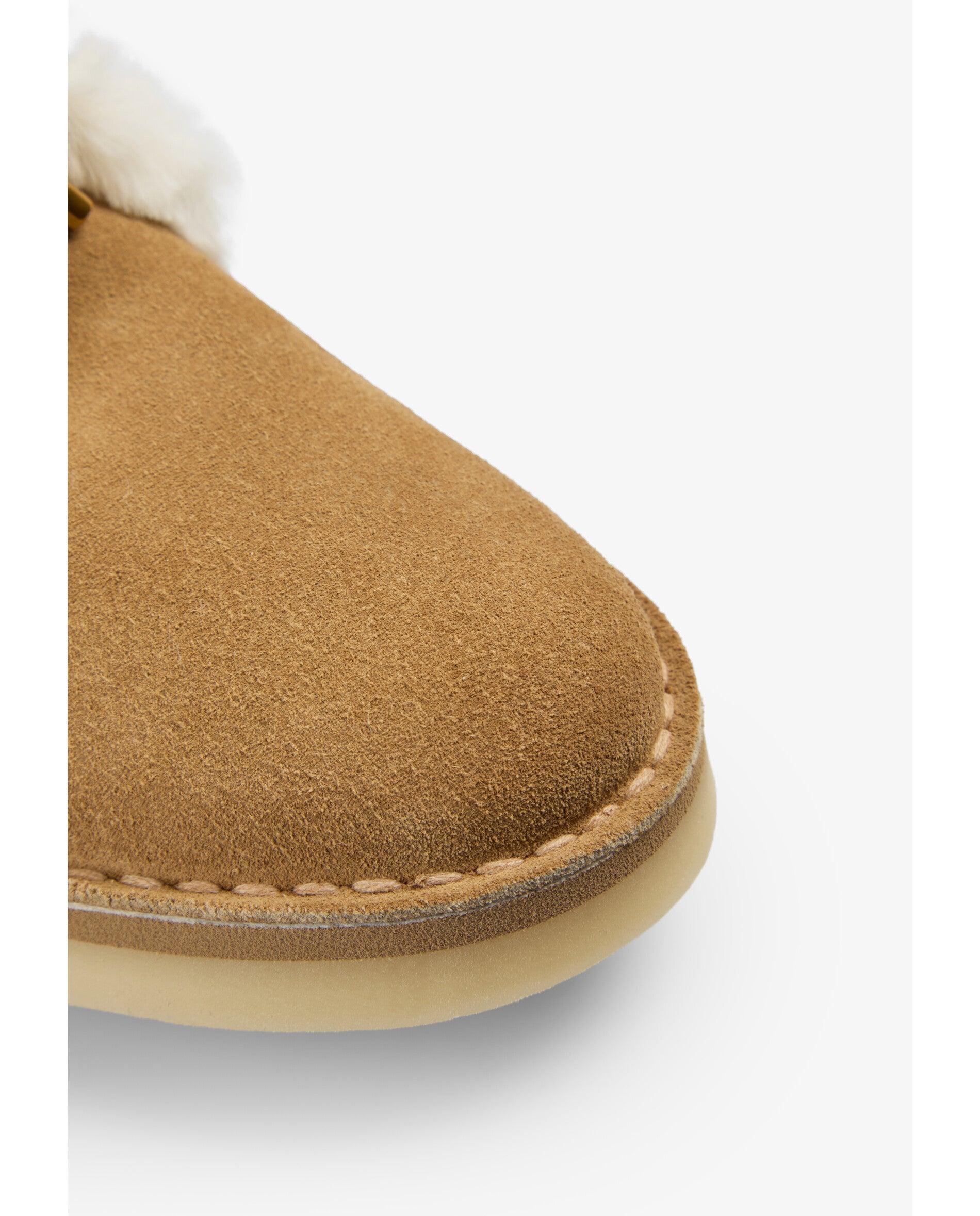 Botas Básicas de Camurça com Forro de Pelo de Ovelha Caramelo-5