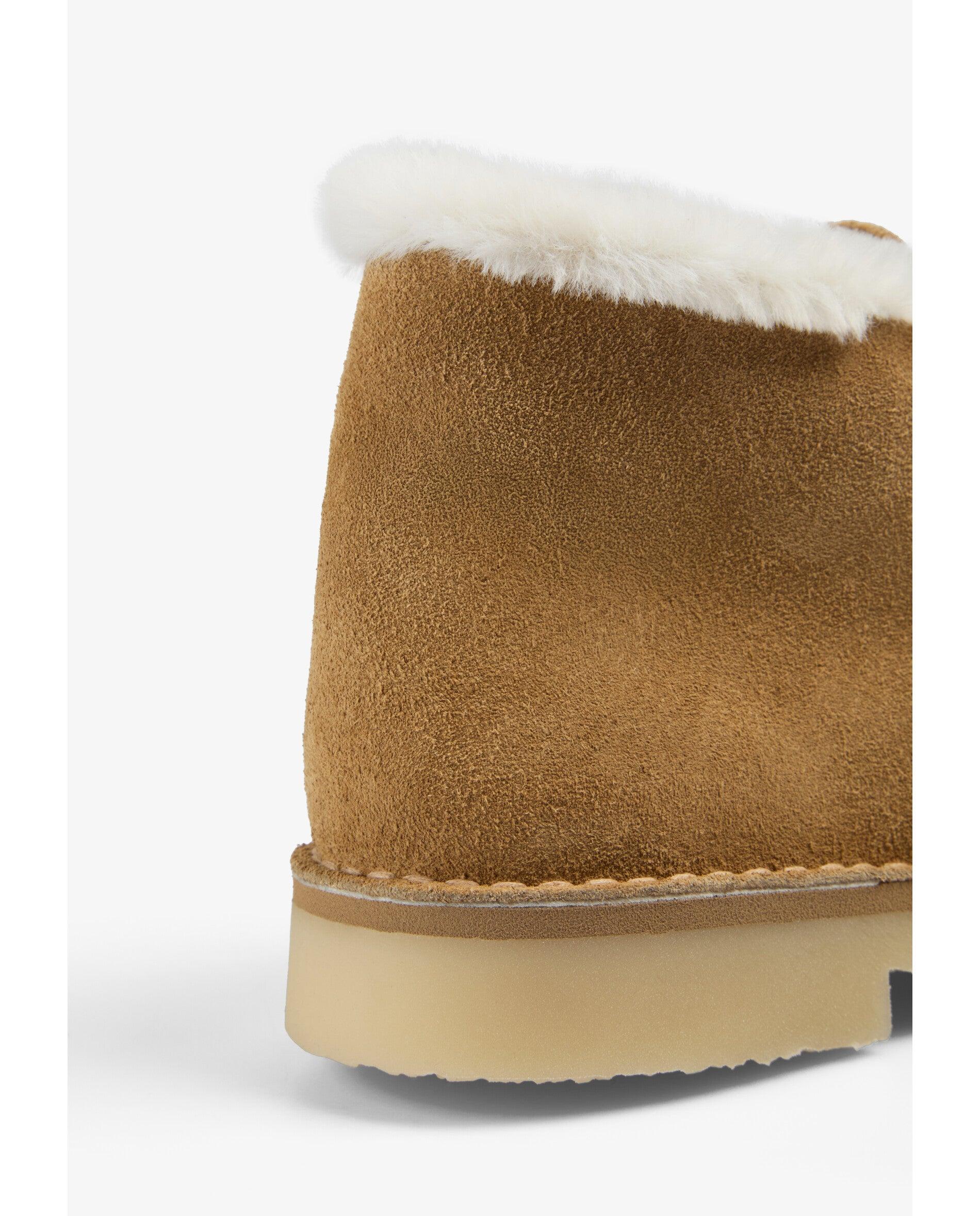 Botas Básicas de Camurça com Forro de Pelo de Ovelha Caramelo-7