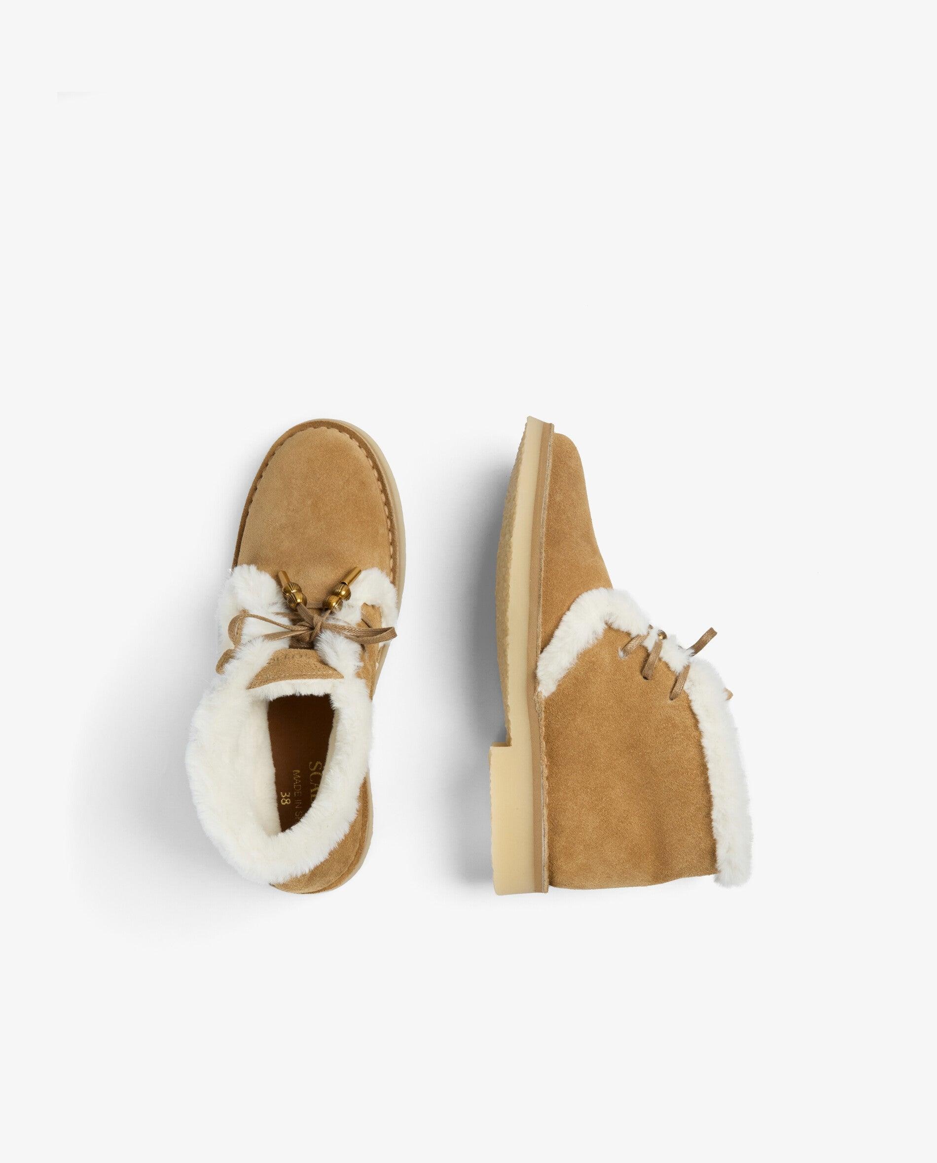 Botas Básicas de Camurça com Forro de Pelo de Ovelha Caramelo-8