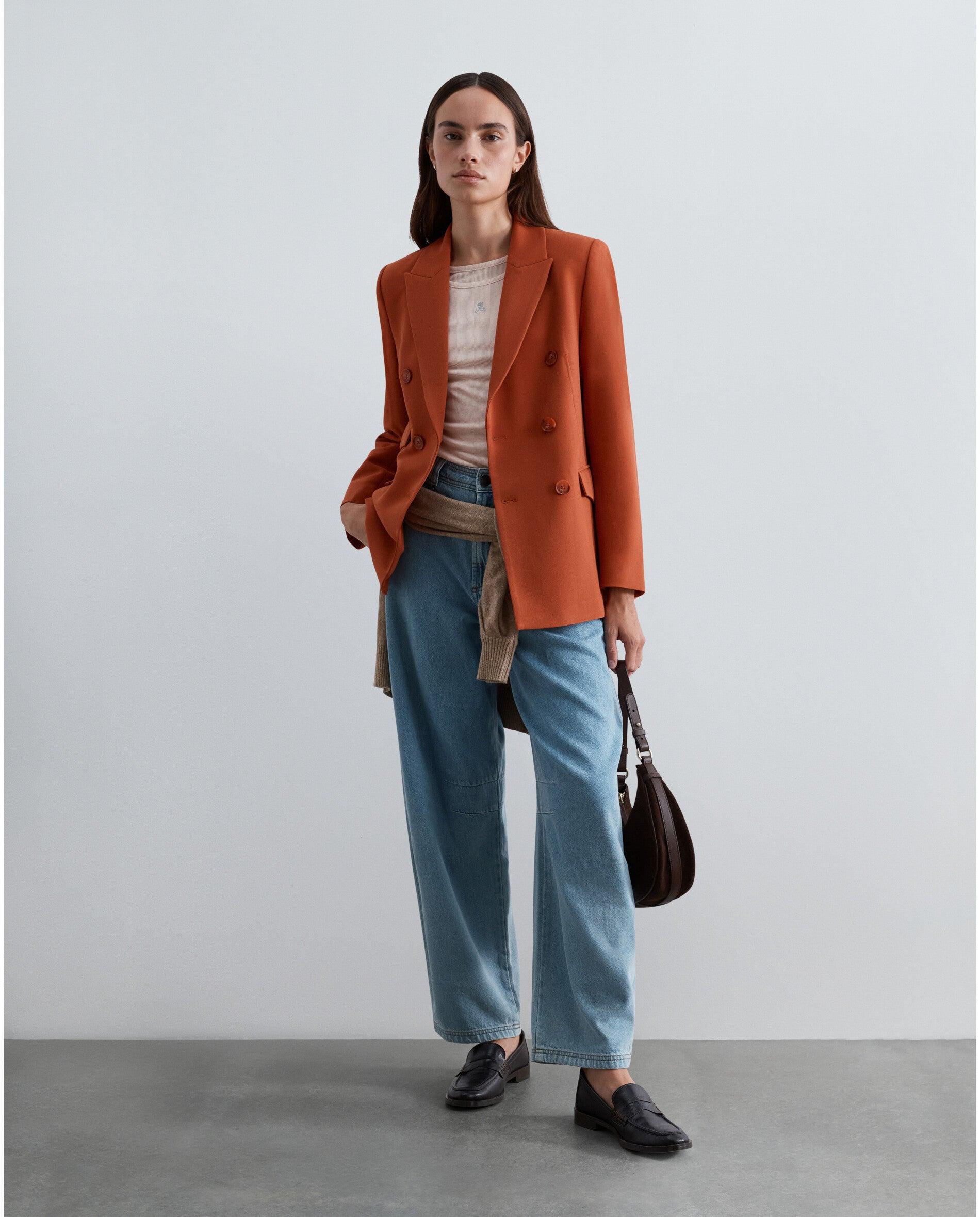 Blazer em Tecido Fluido com Fecho Cruzado Terracota-3