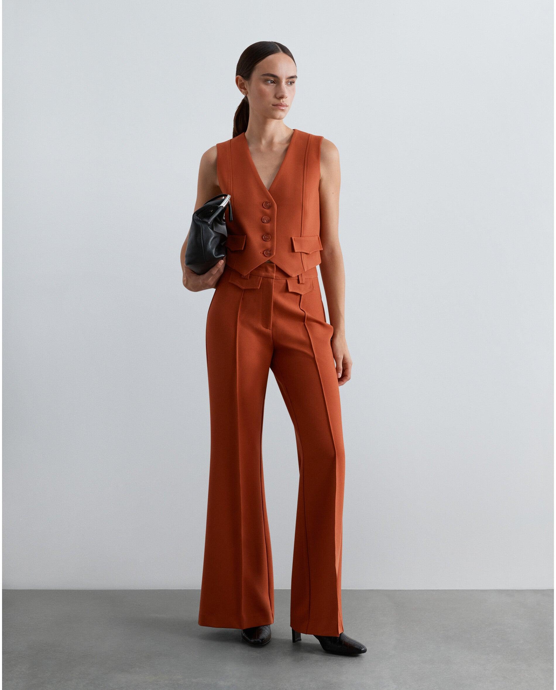 Colete Slim Fit com Fecho de Botões Terracota-3