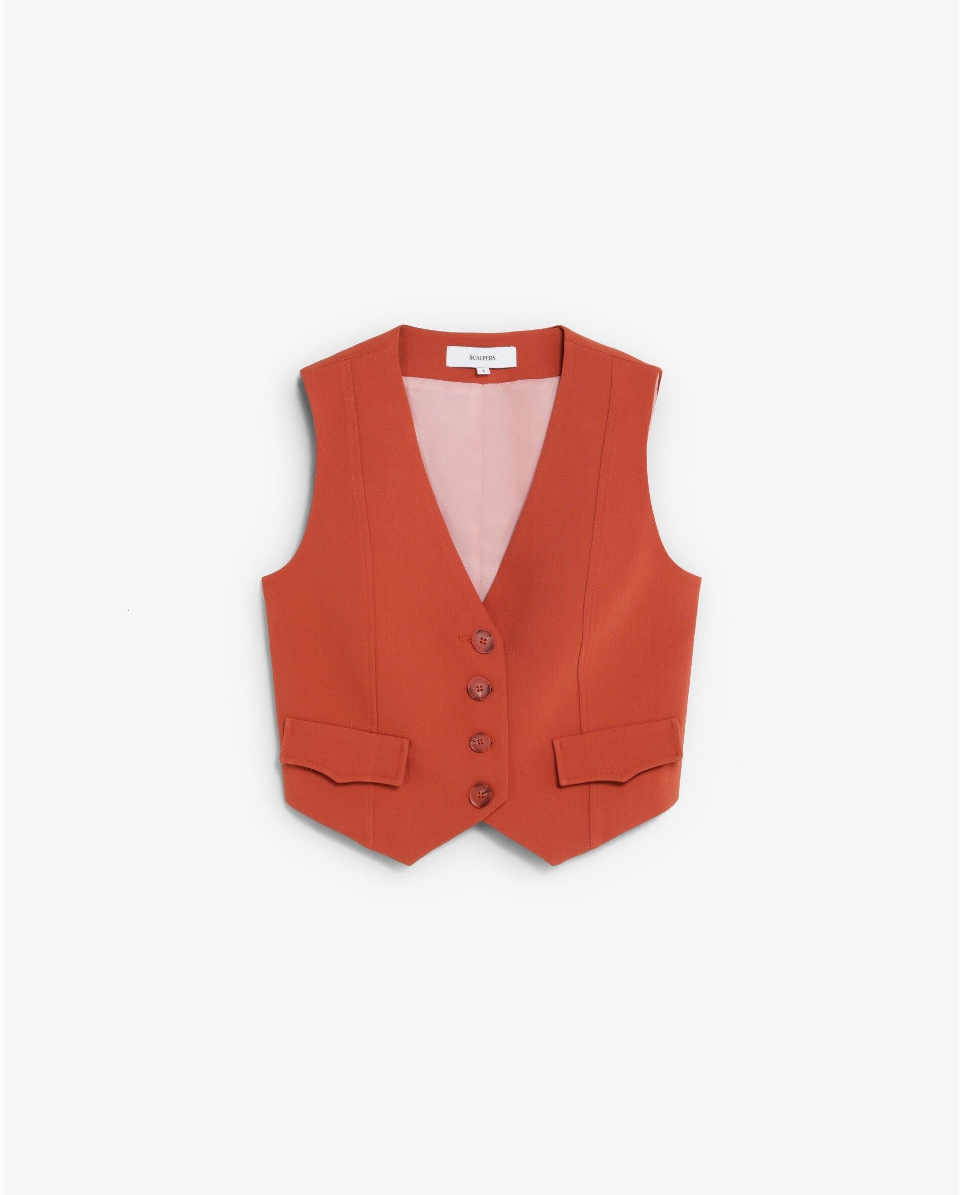 Colete Slim Fit com Fecho de Botões Terracota-5