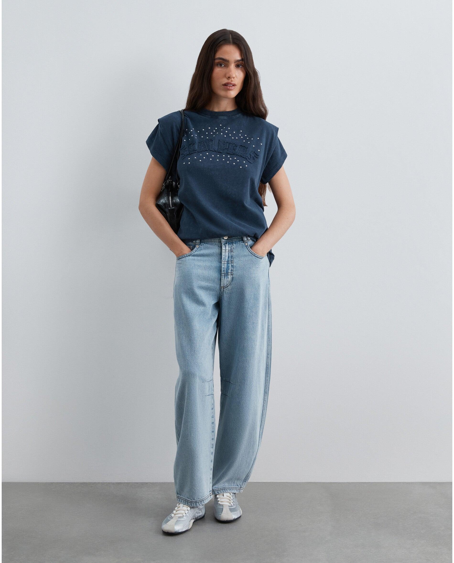 T-shirt Efeito Lavagem com Detalhe de Studs Navy-4