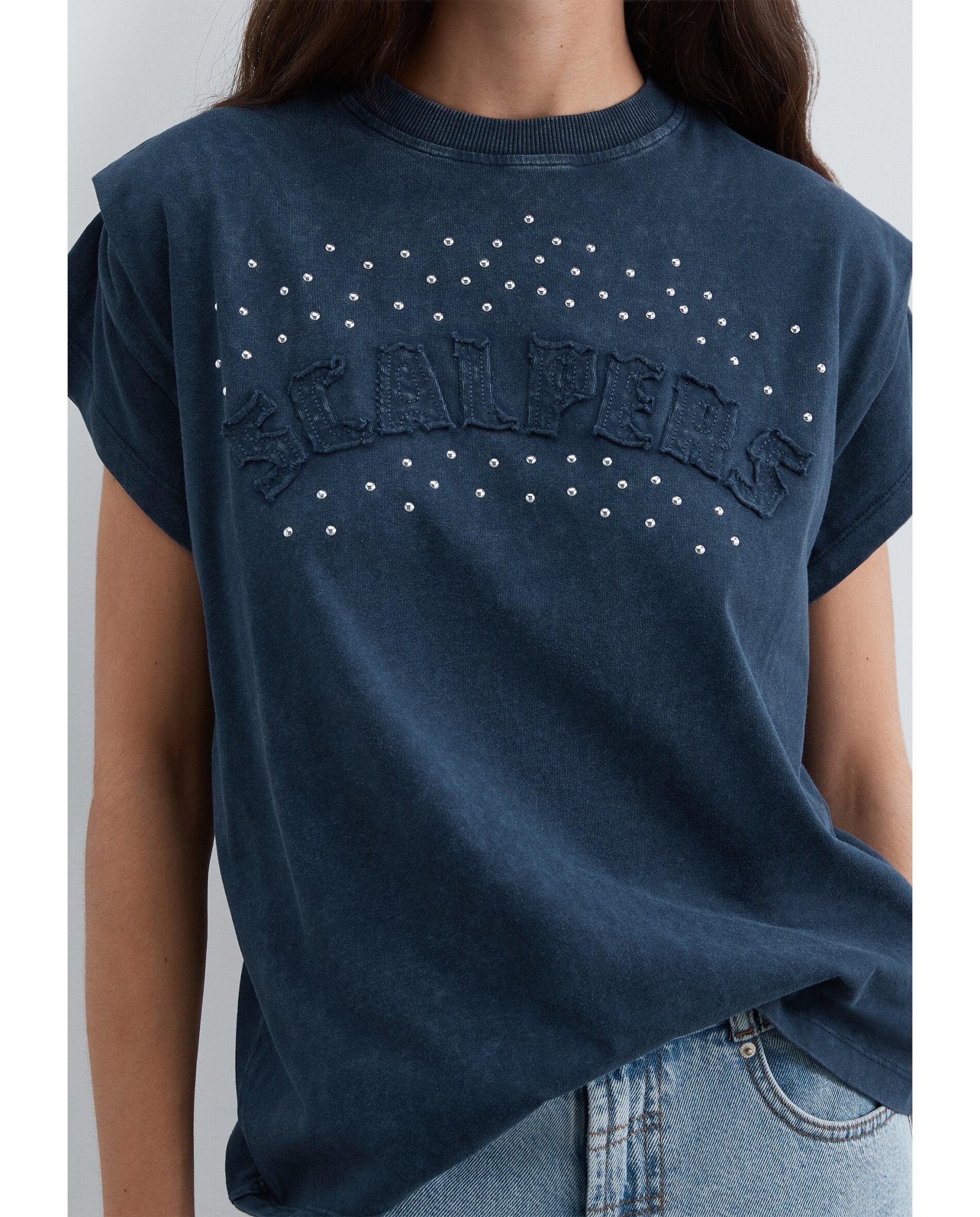 T-shirt Efeito Lavagem com Detalhe de Studs Navy-5