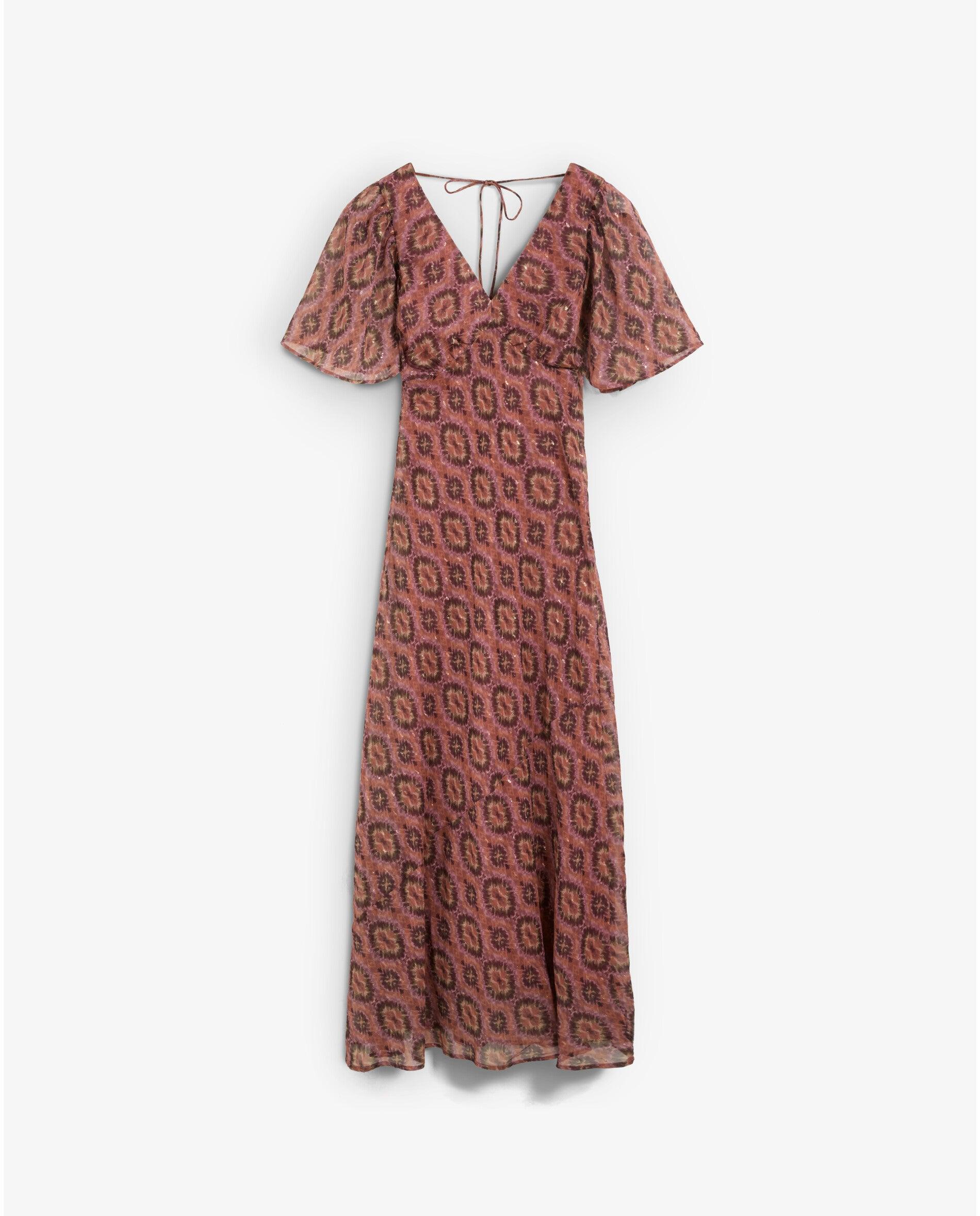 Imagem 0 de Vestido Midi Estampado com Detalhes em Fio Metalizado