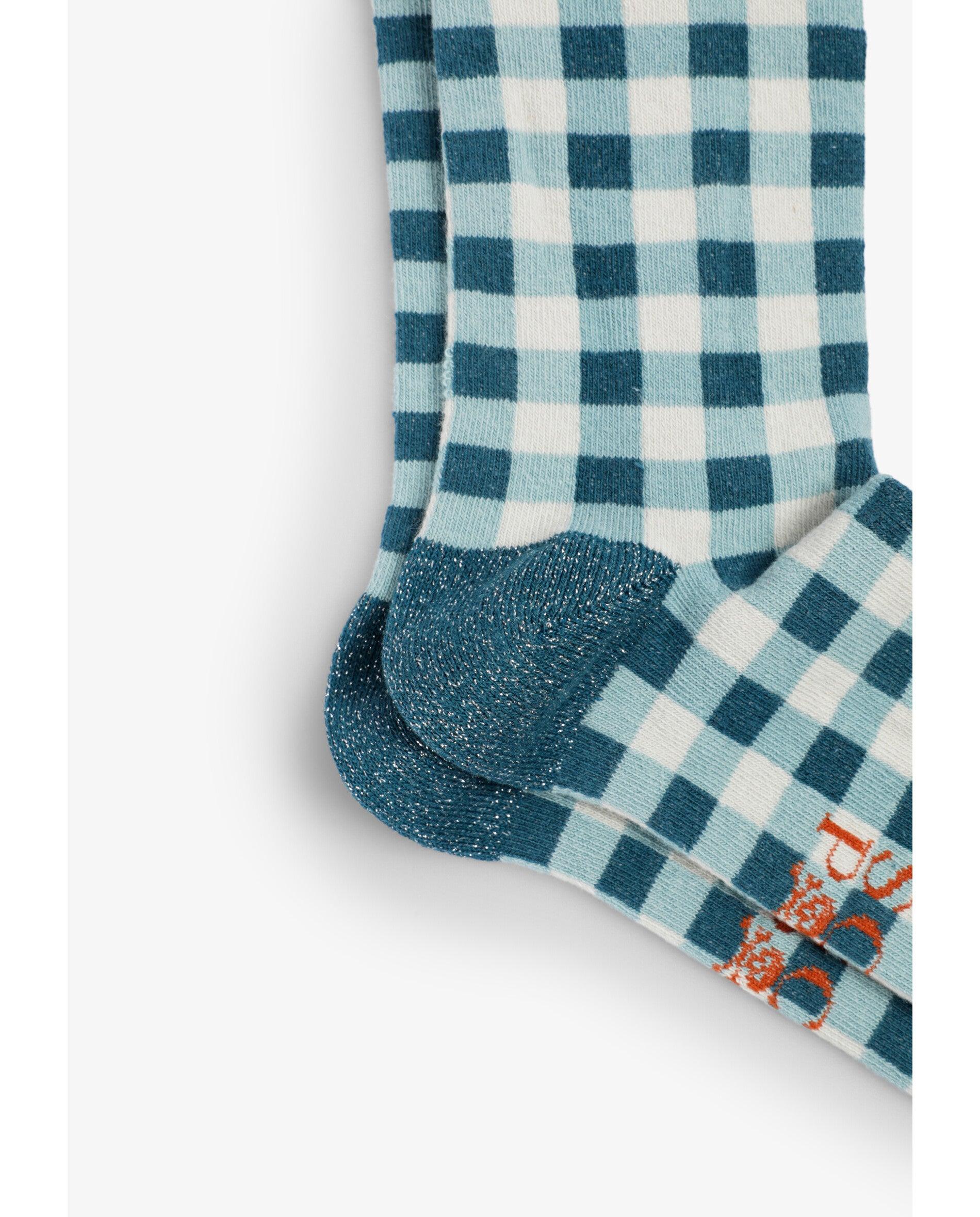 Meias de Cano Médio com Estampado Aos Quadrados Vichy Verde-azulado-3