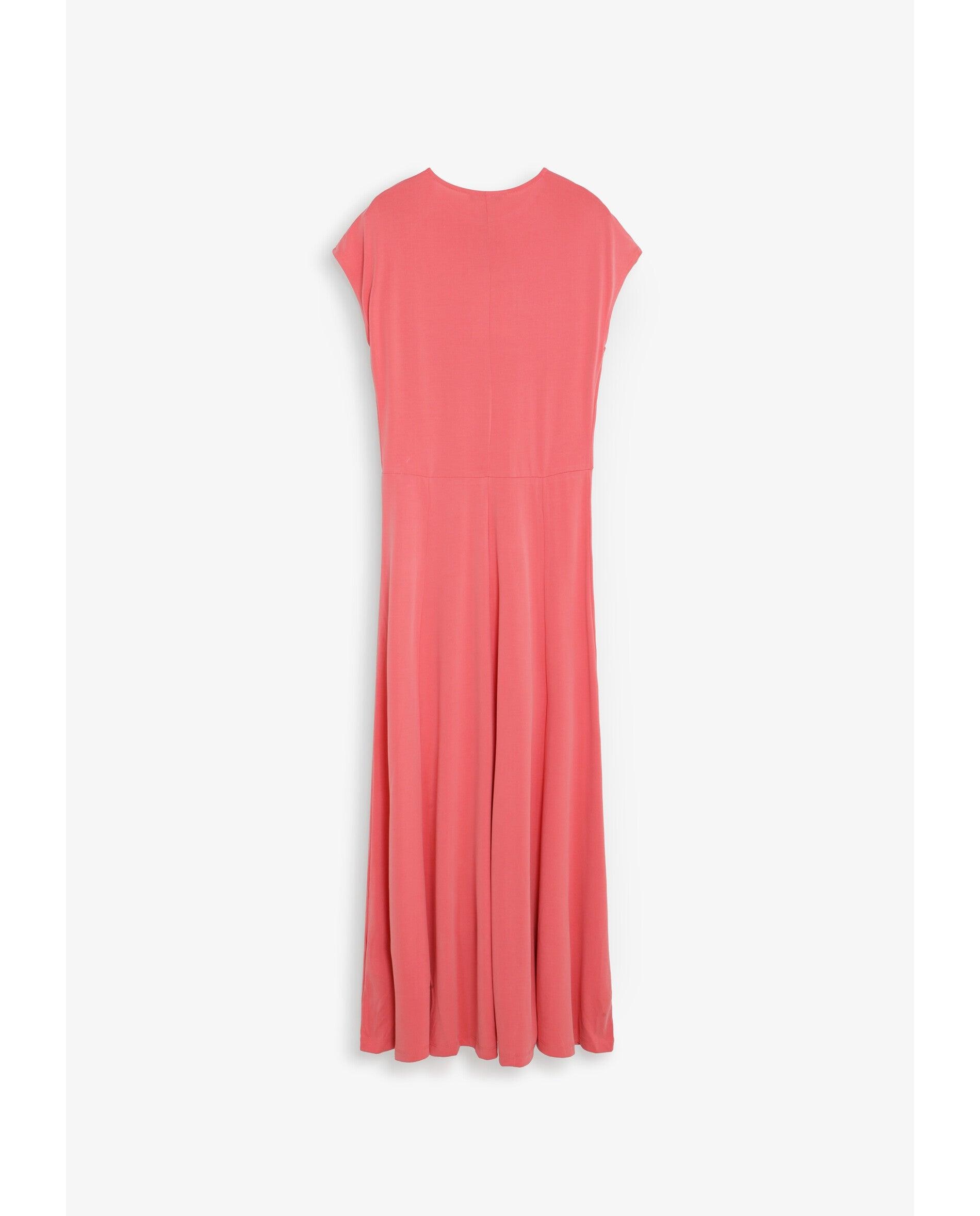 Vestido Comprido em Tecido Fluido com Detalhe Franzido Coral-5