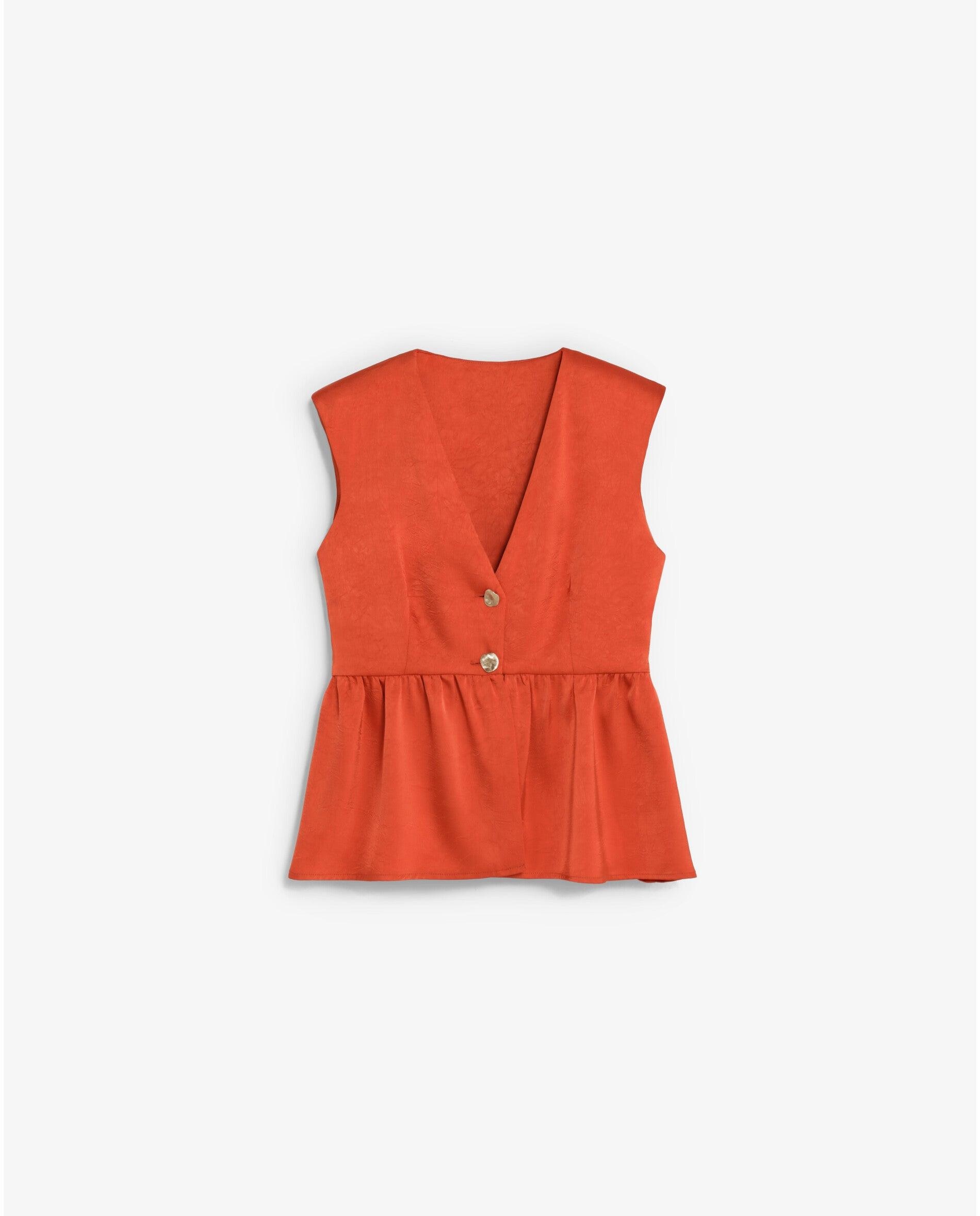 Top Acetinado com Detalhe de Botões Laranja-5