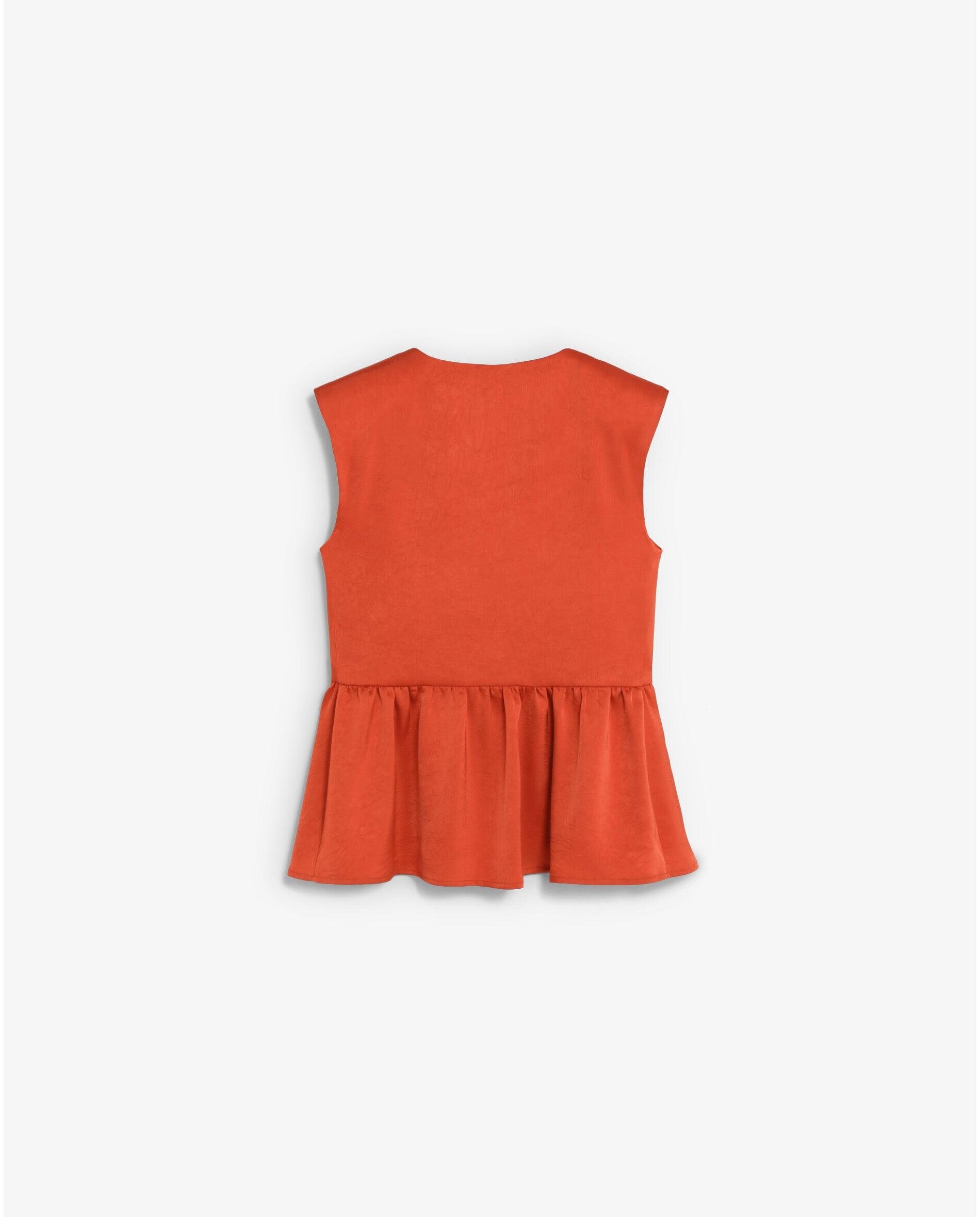 Top Acetinado com Detalhe de Botões Laranja-6
