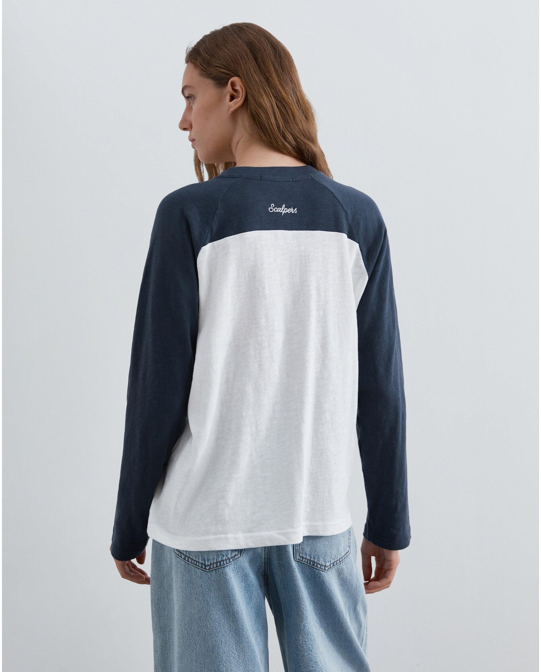 T-shirt Relaxed Fit com Mangas em Contraste Azul-escuro-2