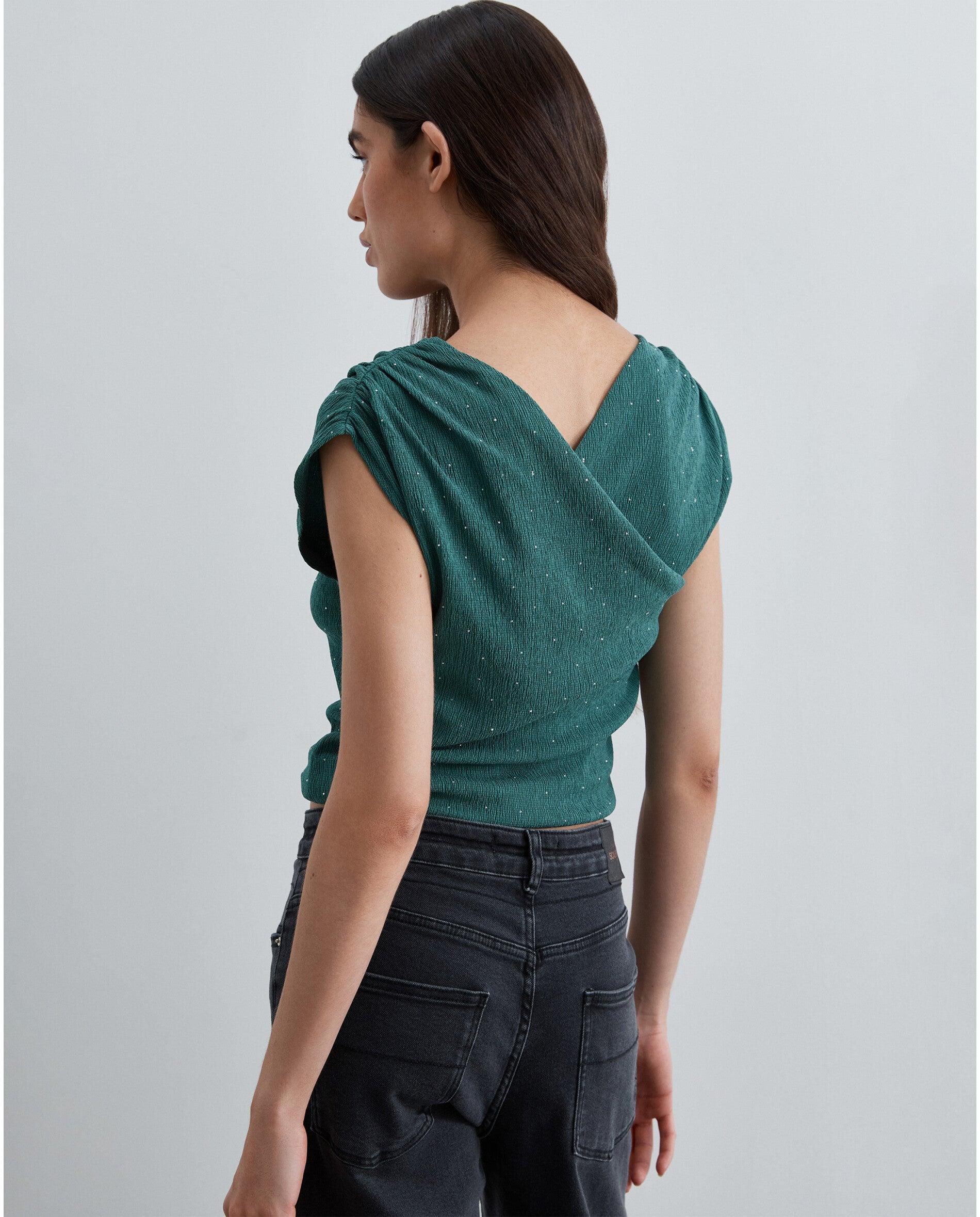 Top em Tecido Texturizado com Strass Verde-2