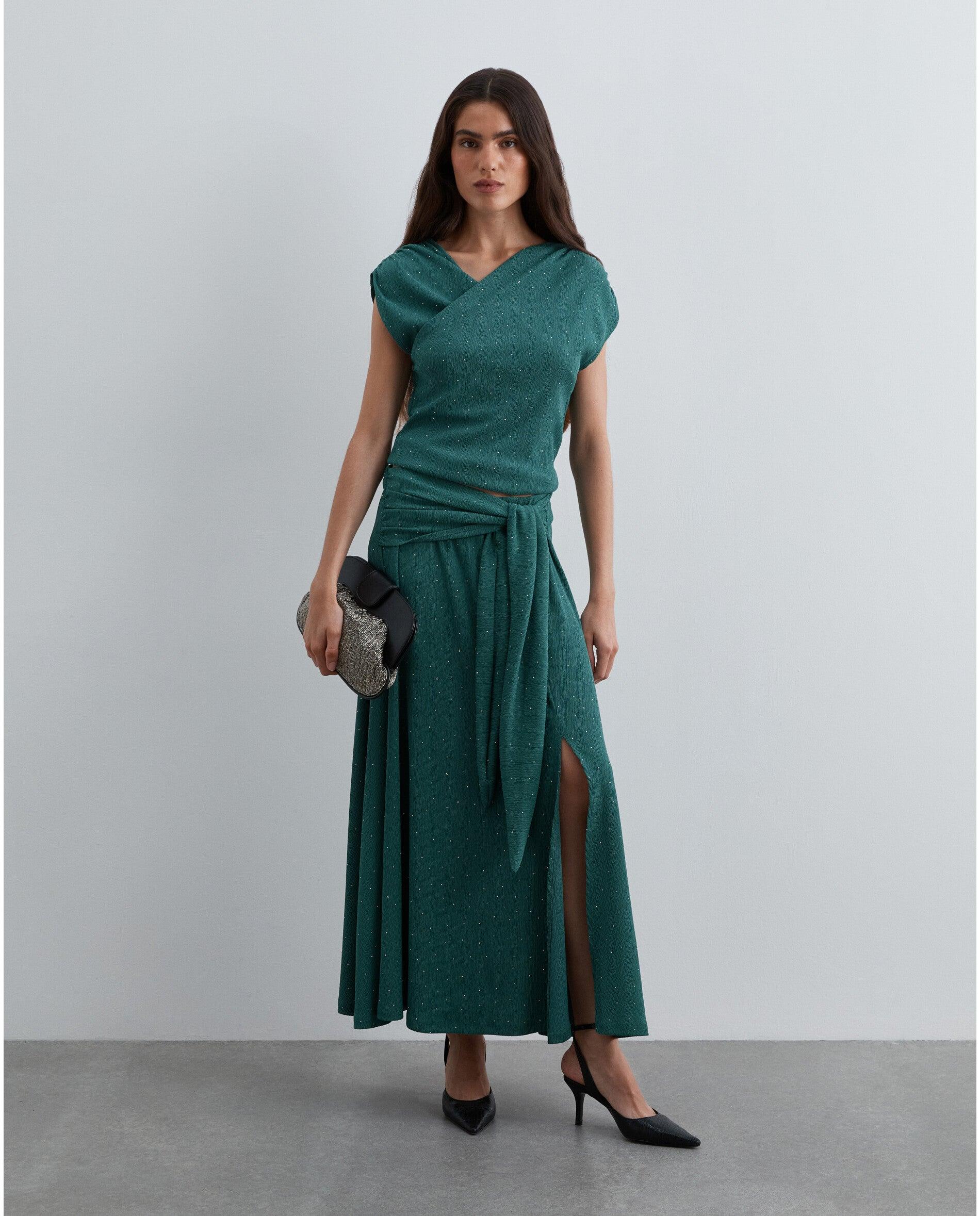 Top em Tecido Texturizado com Strass Verde-6