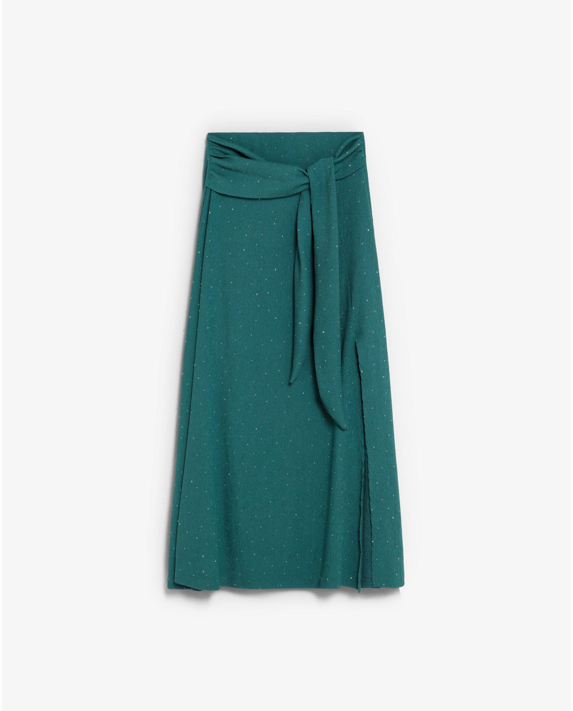 Saia Midi com Cintura Elástica e Strass Verde-4