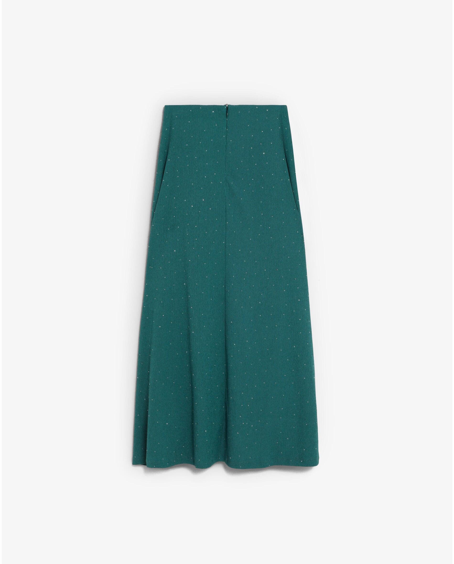 Saia Midi com Cintura Elástica e Strass Verde-5