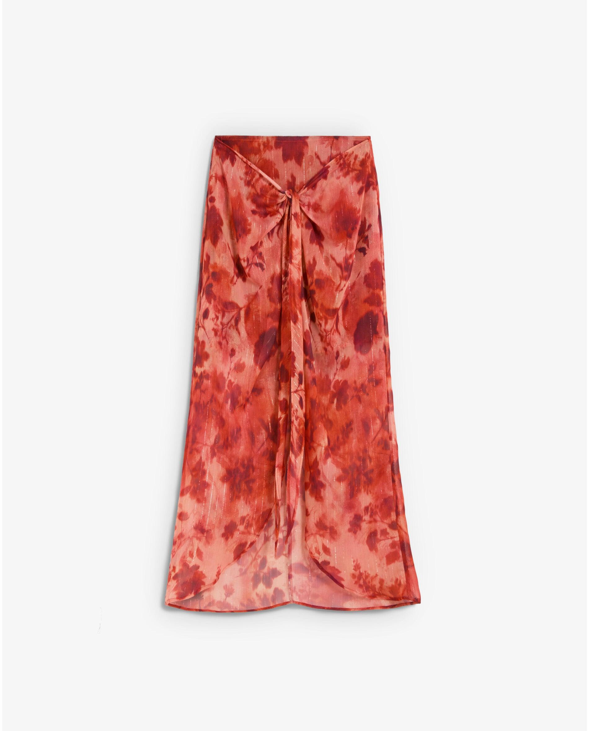 Imagem 0 de Saia Midi Estampada em Tecido Fluido com Lurex