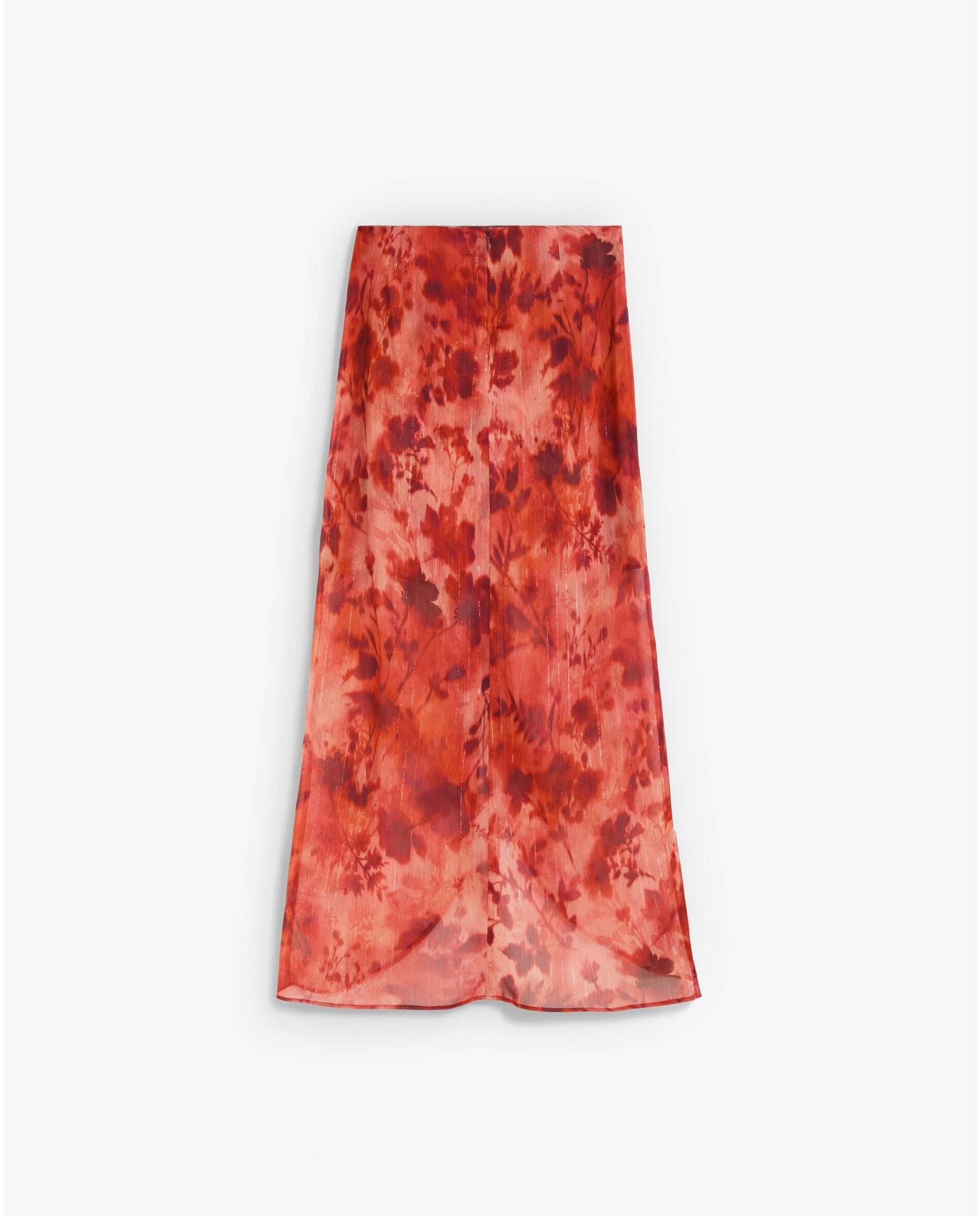 Saia Midi Estampada em Tecido Fluido com Lurex Vermelho-2