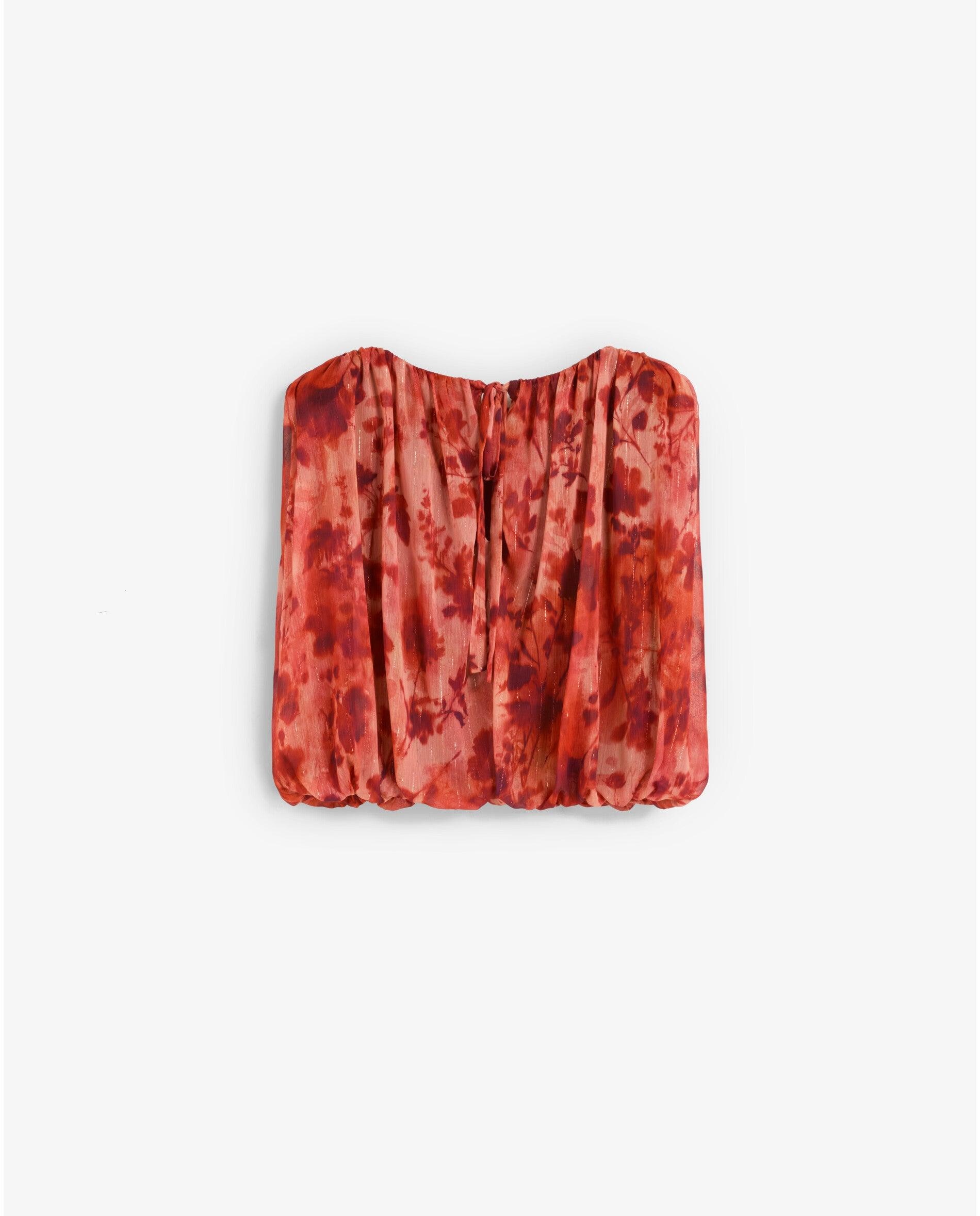 Top Estampado em Tecido Fluido com Lurex Vermelho-2