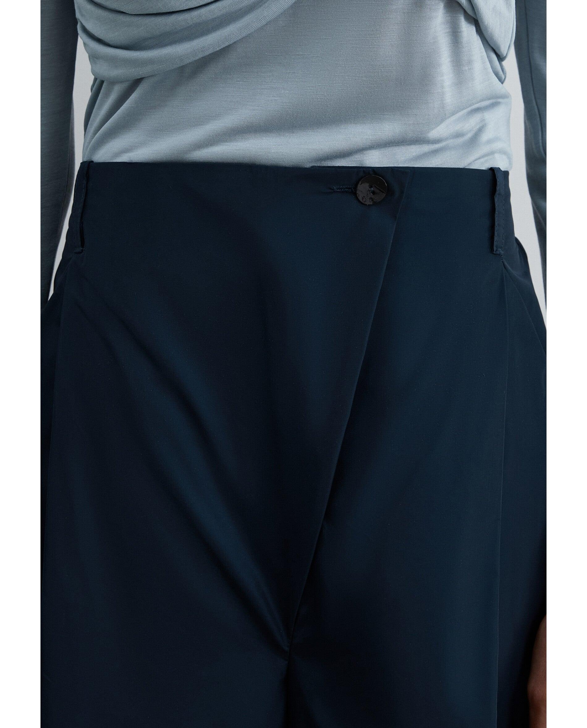 Calças Largas de Cintura Subida com Botão Deslocado Navy-5