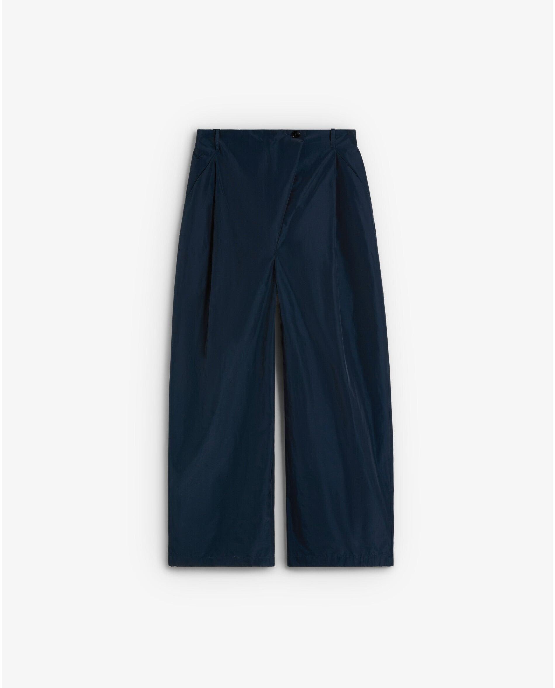 Calças Largas de Cintura Subida com Botão Deslocado Navy-6