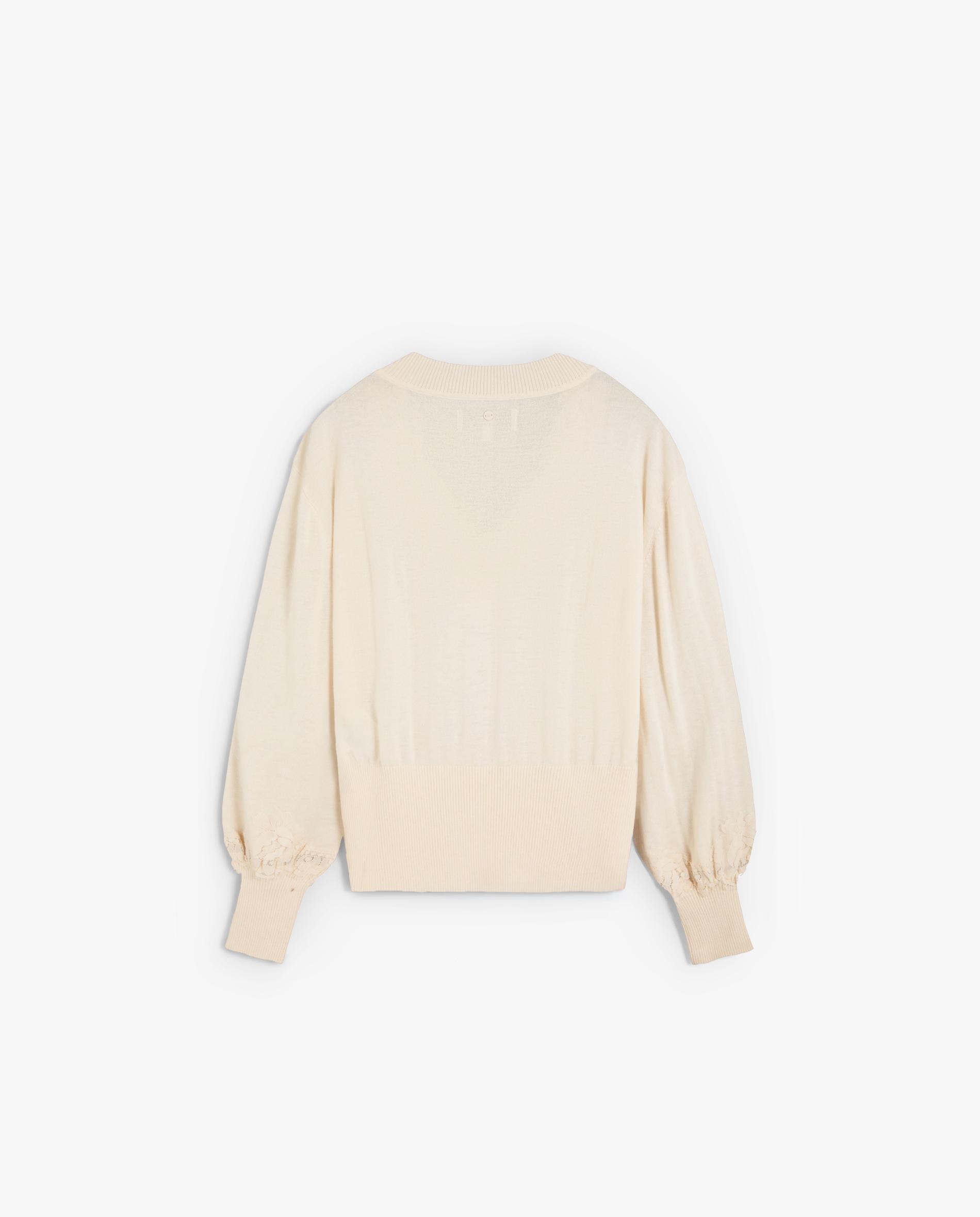 Camisola com Detalhe de Renda e Bainha Ajustada Creme-5