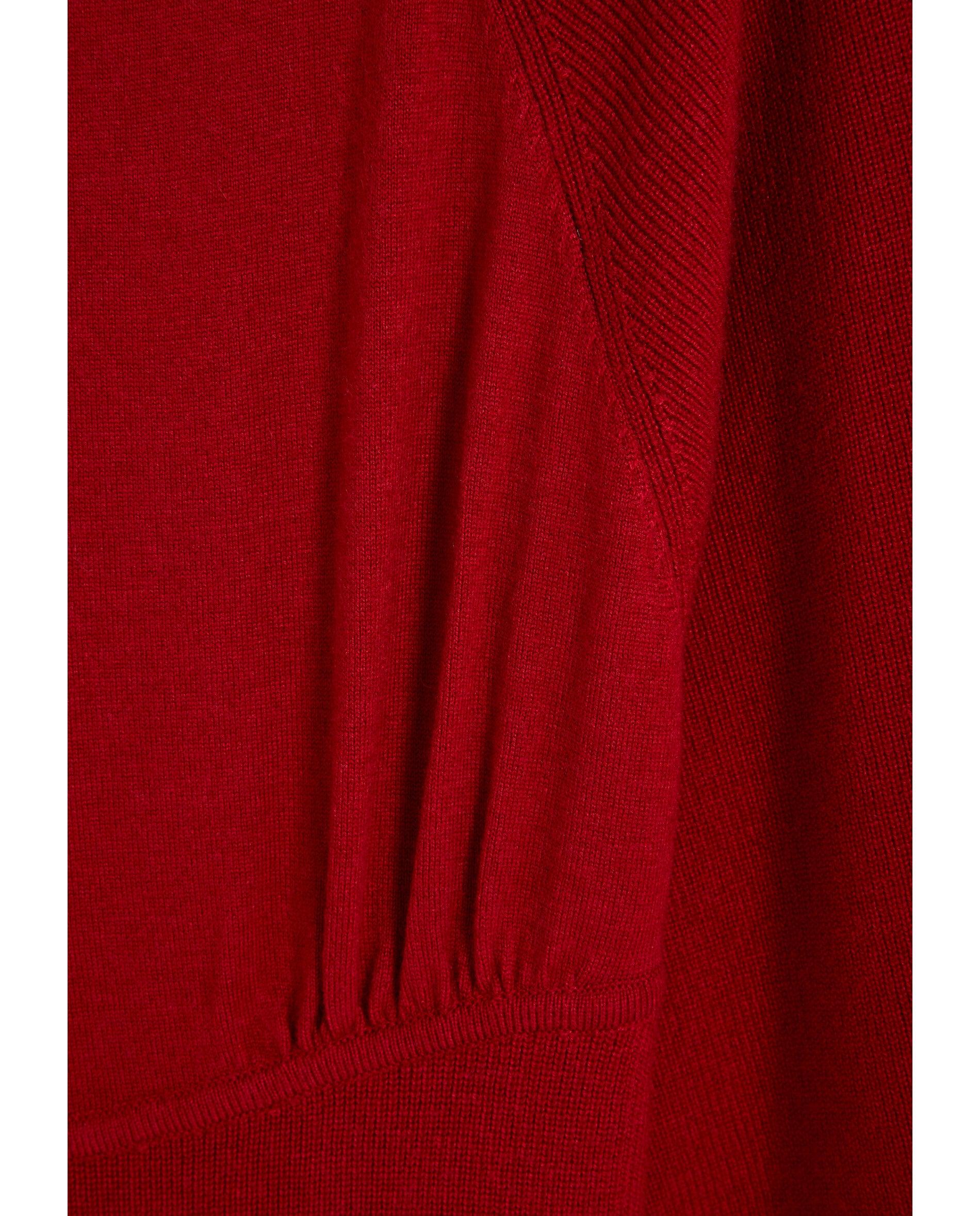 Vestido de Malha com Cintura Ajustada e Mangas Abalonadas Vermelho-3