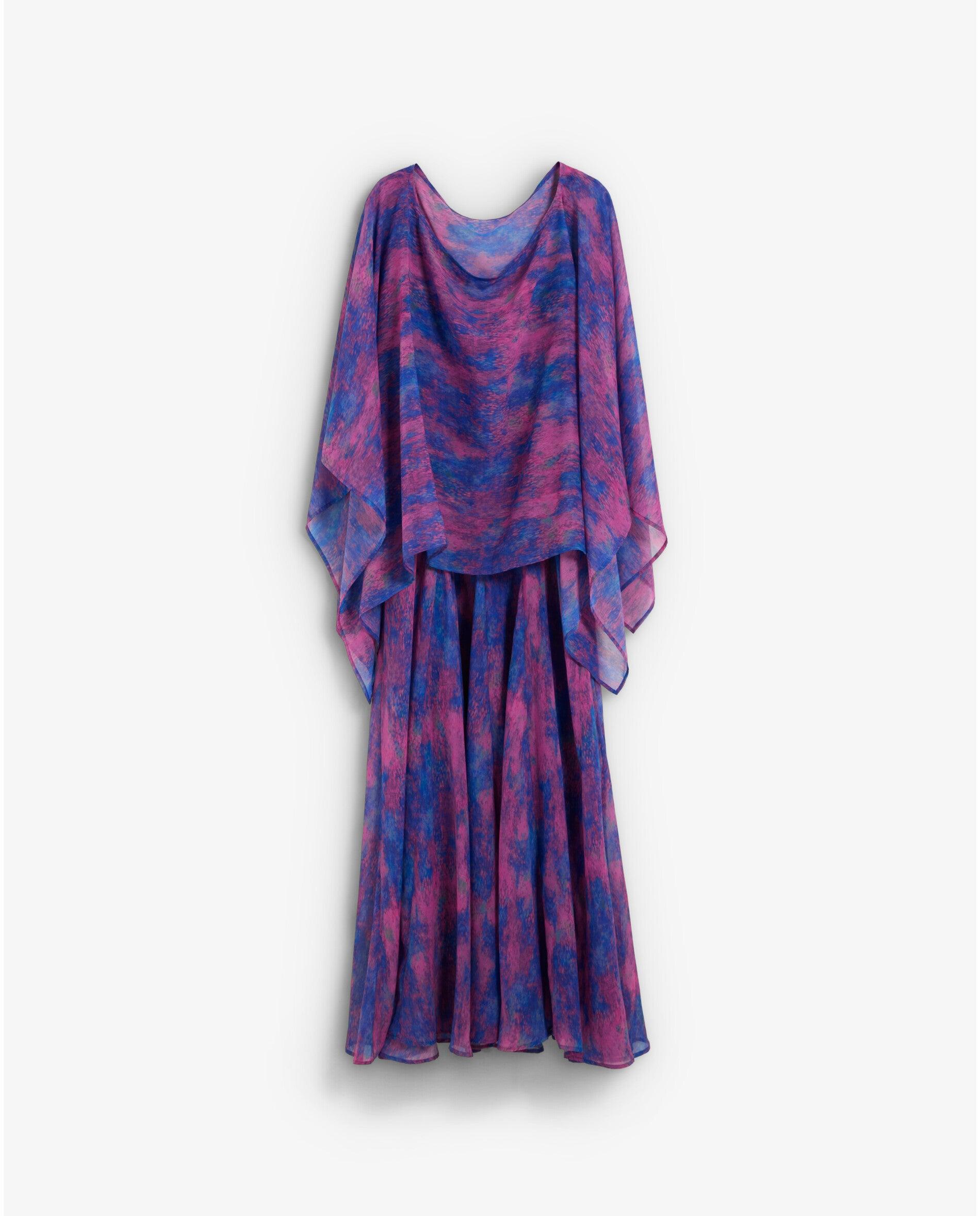 Vestido Midi Estampado com Decote Quadrado Azul/Magenta-8
