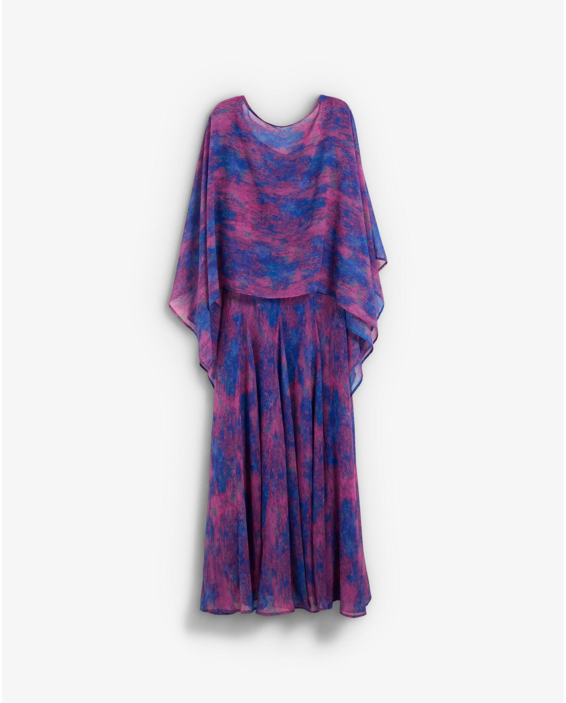Vestido Midi Estampado com Decote Quadrado Azul/Magenta-9