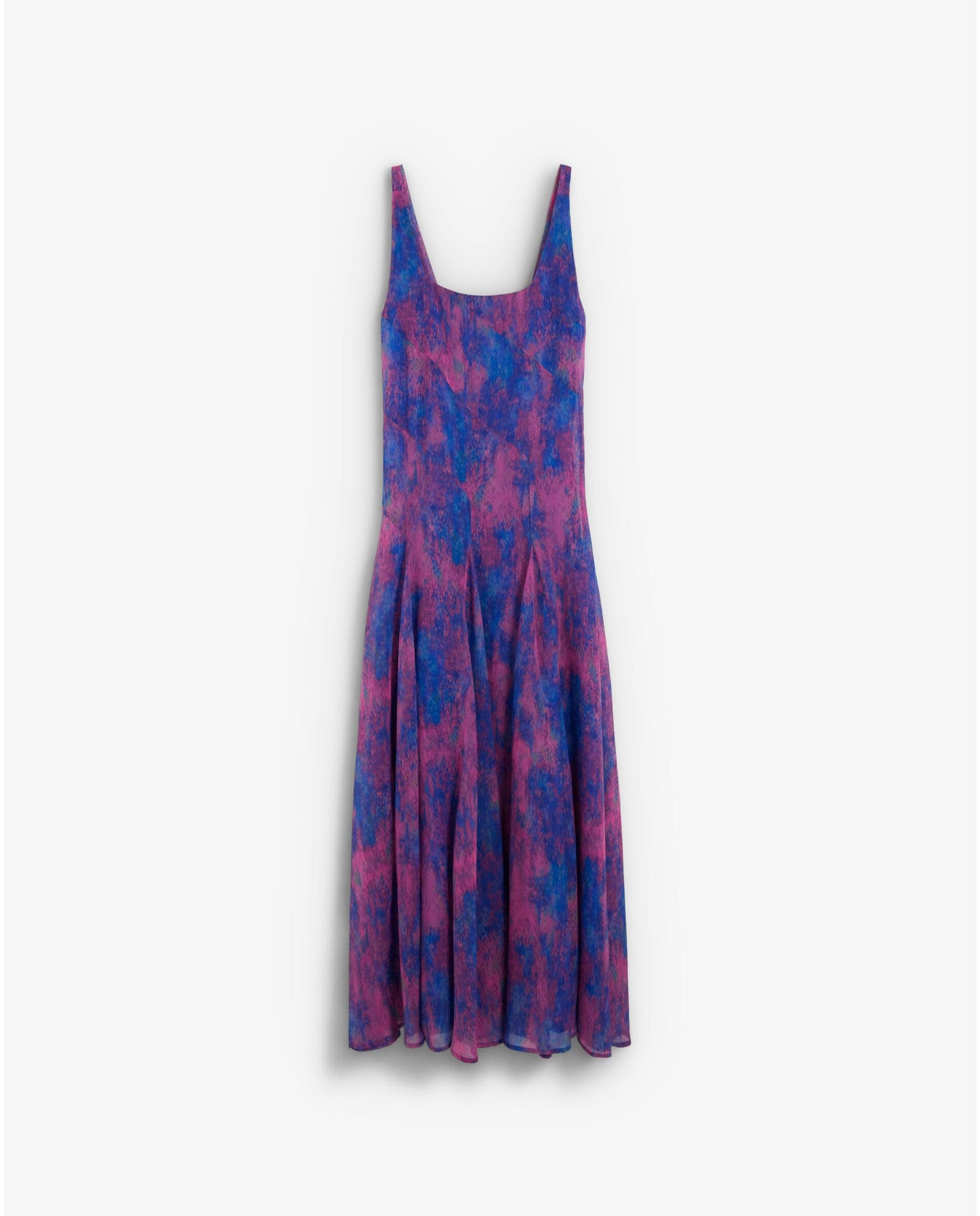 Vestido Midi Estampado com Decote Quadrado Azul/Magenta-10