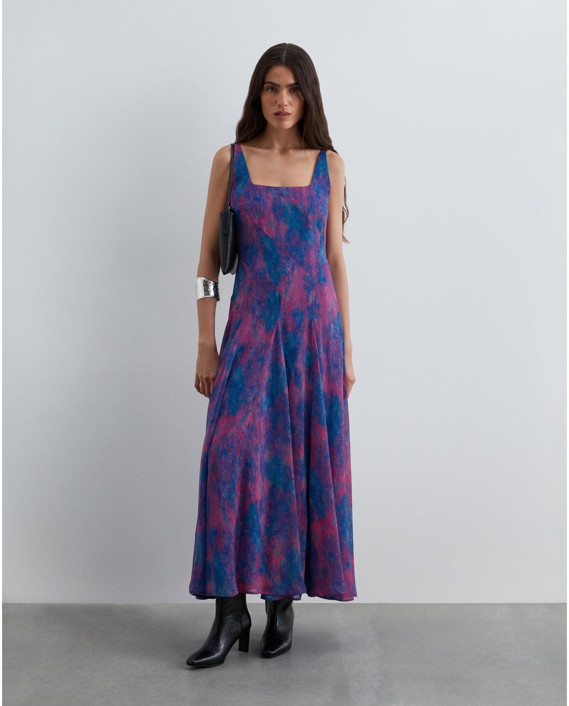 Imagem 0 de Vestido Midi Estampado com Decote Quadrado