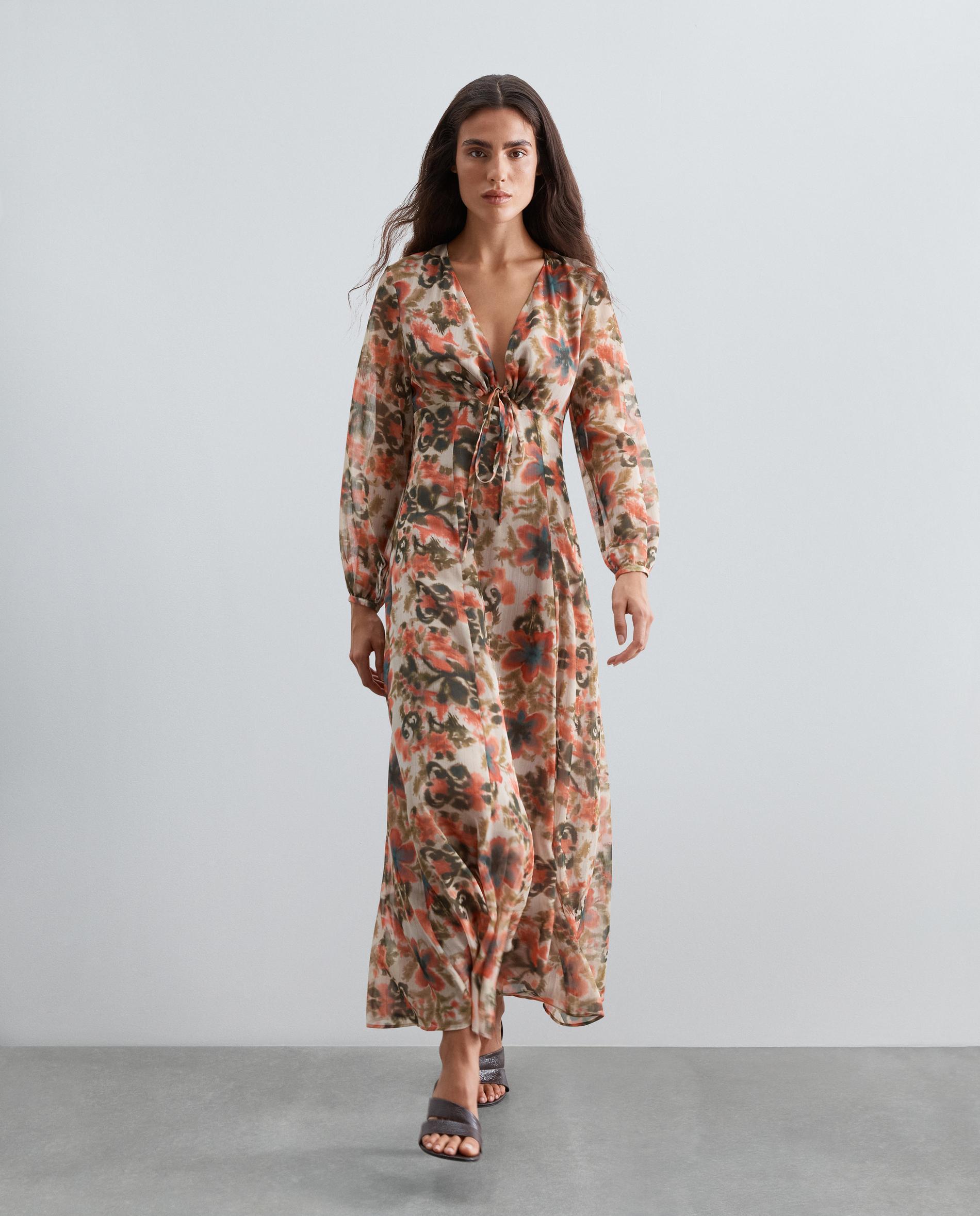 Imagem 0 de Vestido Comprido com Estampado Floral e Decote em V
