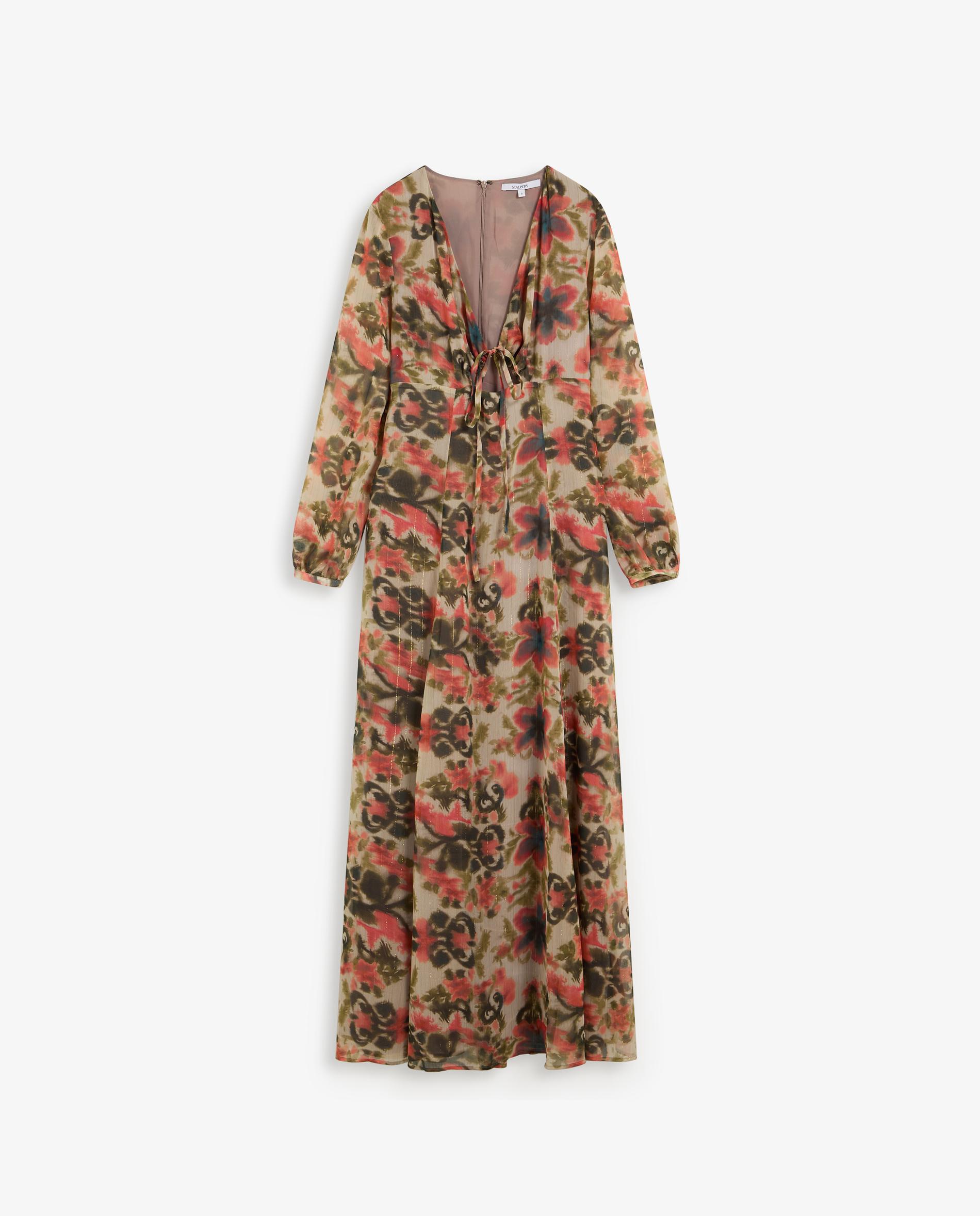 Vestido Comprido com Estampado Floral e Decote em V Multicolor-4