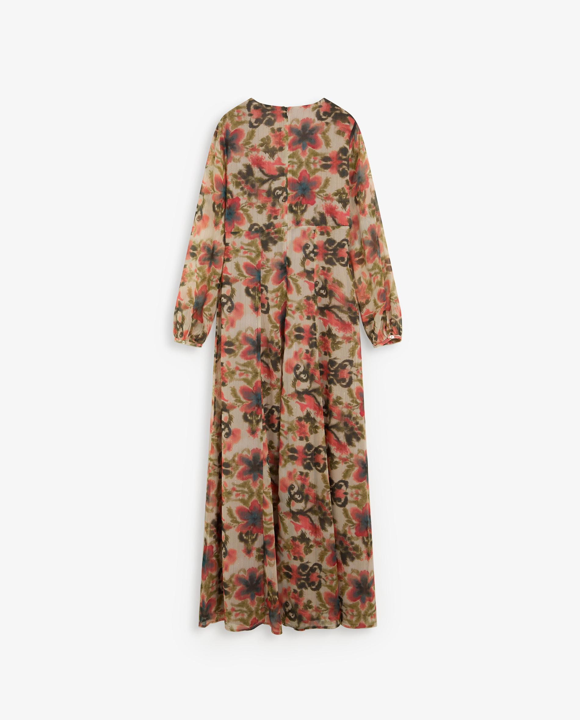 Vestido Comprido com Estampado Floral e Decote em V Multicolor-5