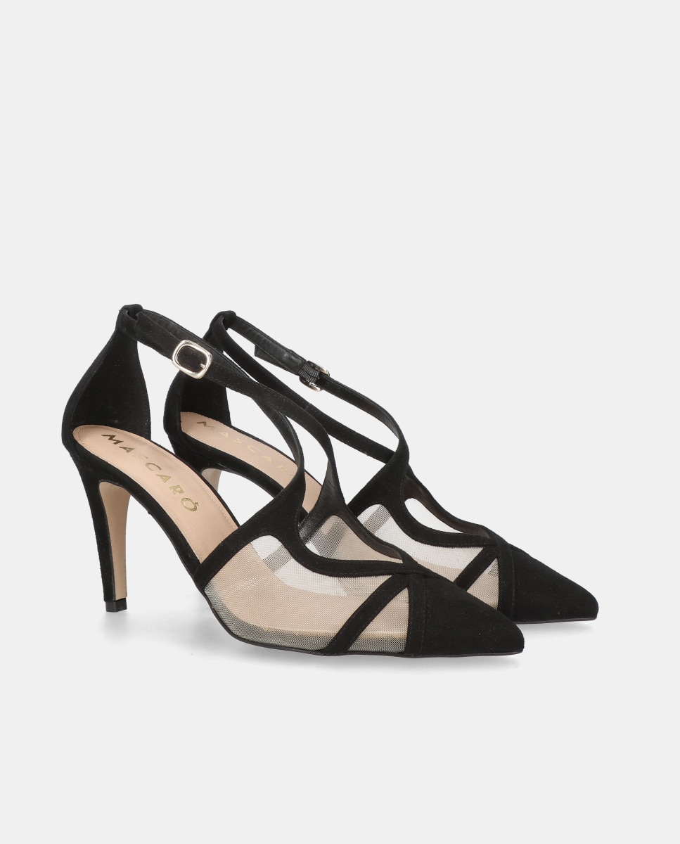 Sapatos de Salto Alya em Camurça Suave Preto-2
