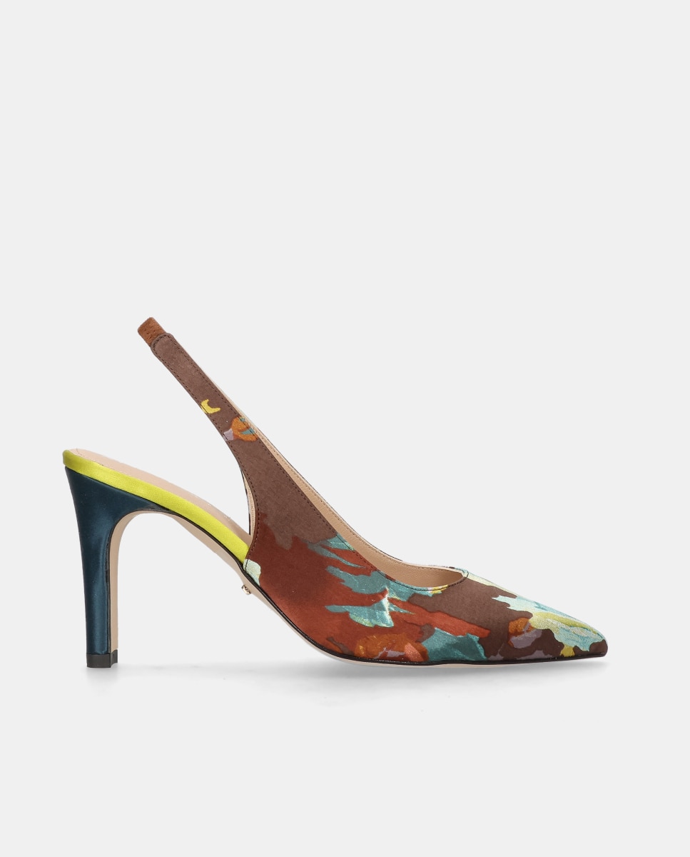 Imagem 0 de Sapatos de Salto Alya em Tecido de Cetim Estampado