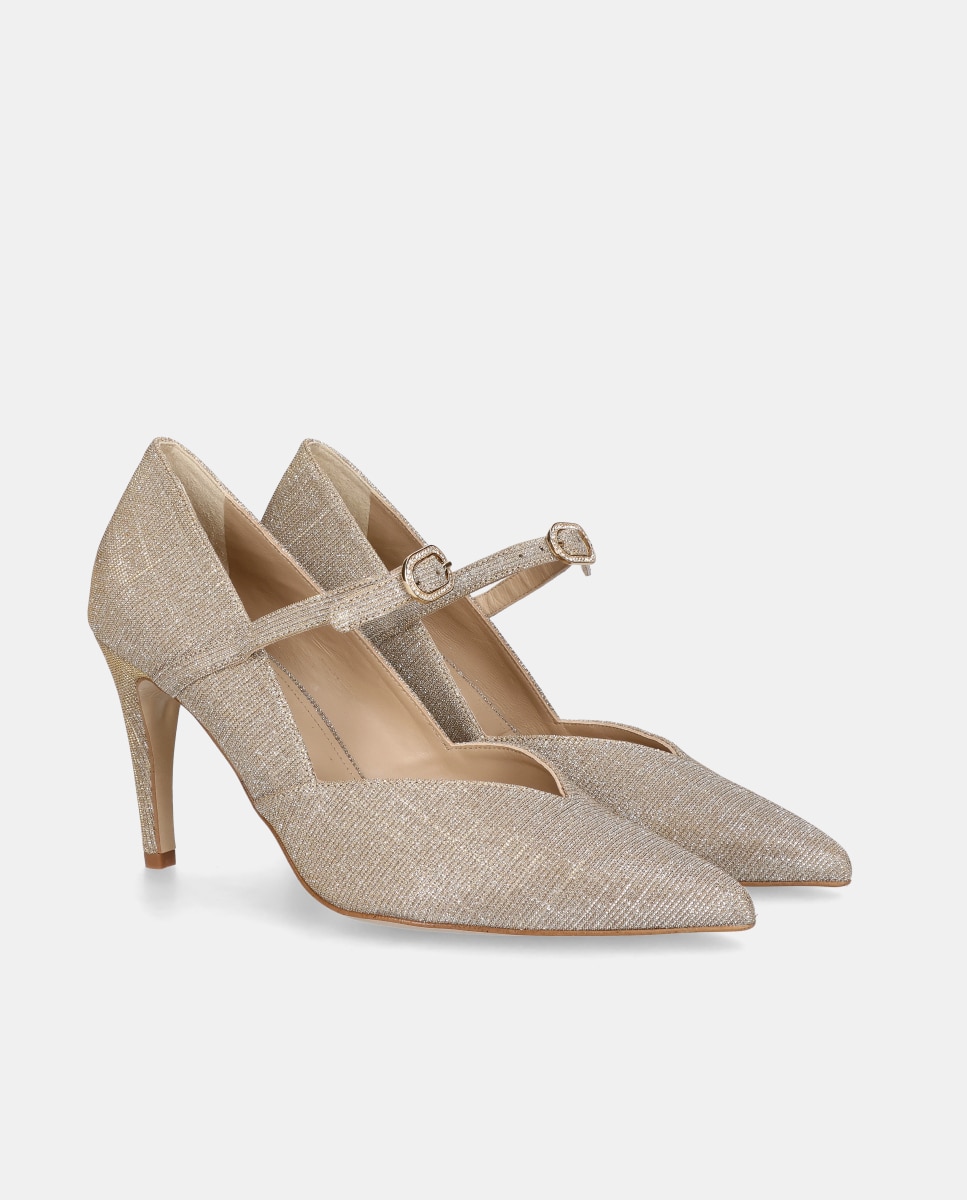 Sapatos de Salto Alya em Tecido Brilhante Prata-2