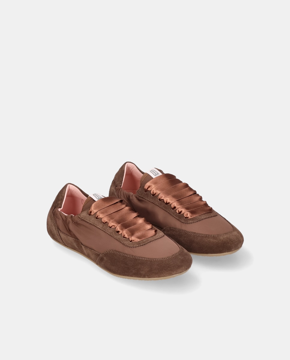 Sapatilhas Desportivas Blue em Napa e Nylon Castanho-2