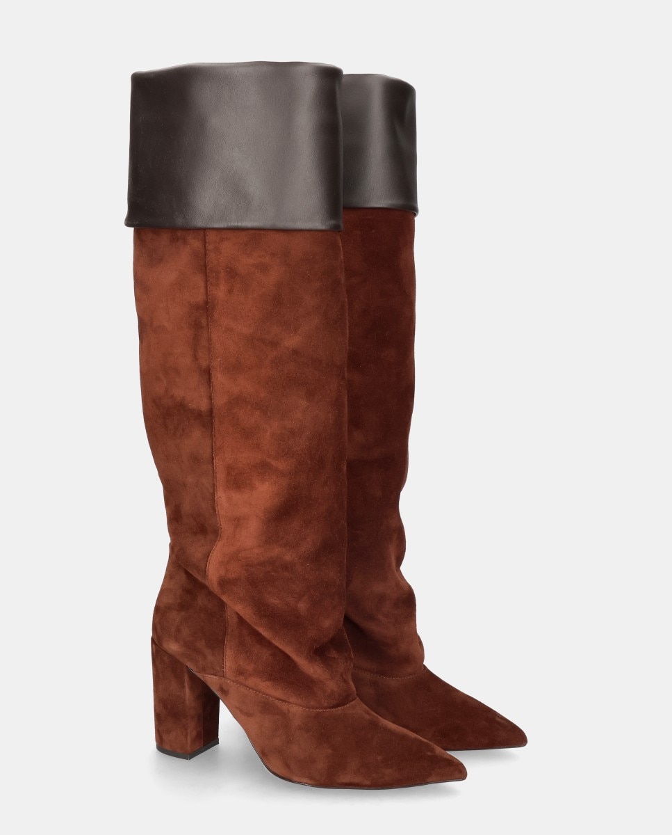 Botas Altas Alya em Camurça e Napa Castanho-2