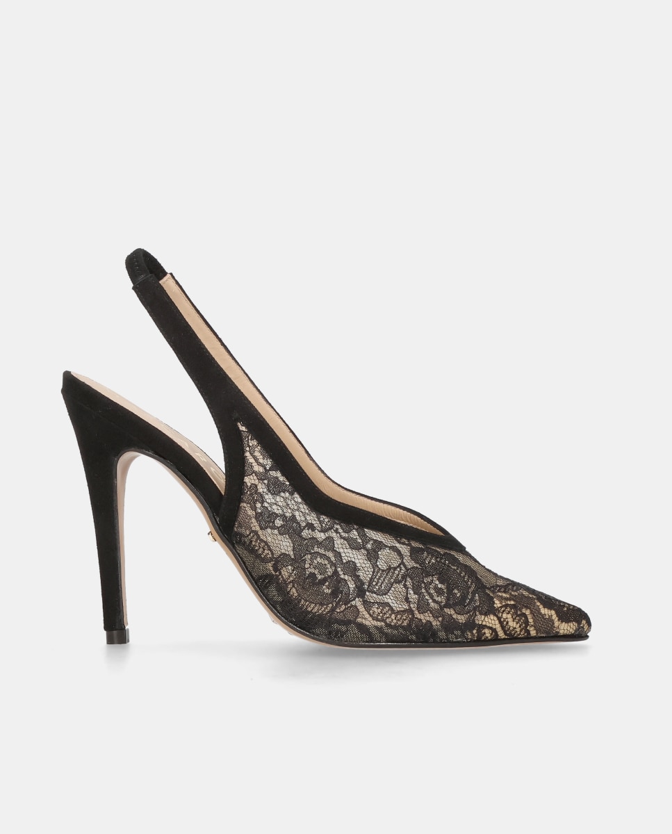 Imagem 0 de Sapatos de Salto Heidi em Renda e Camurça Suave