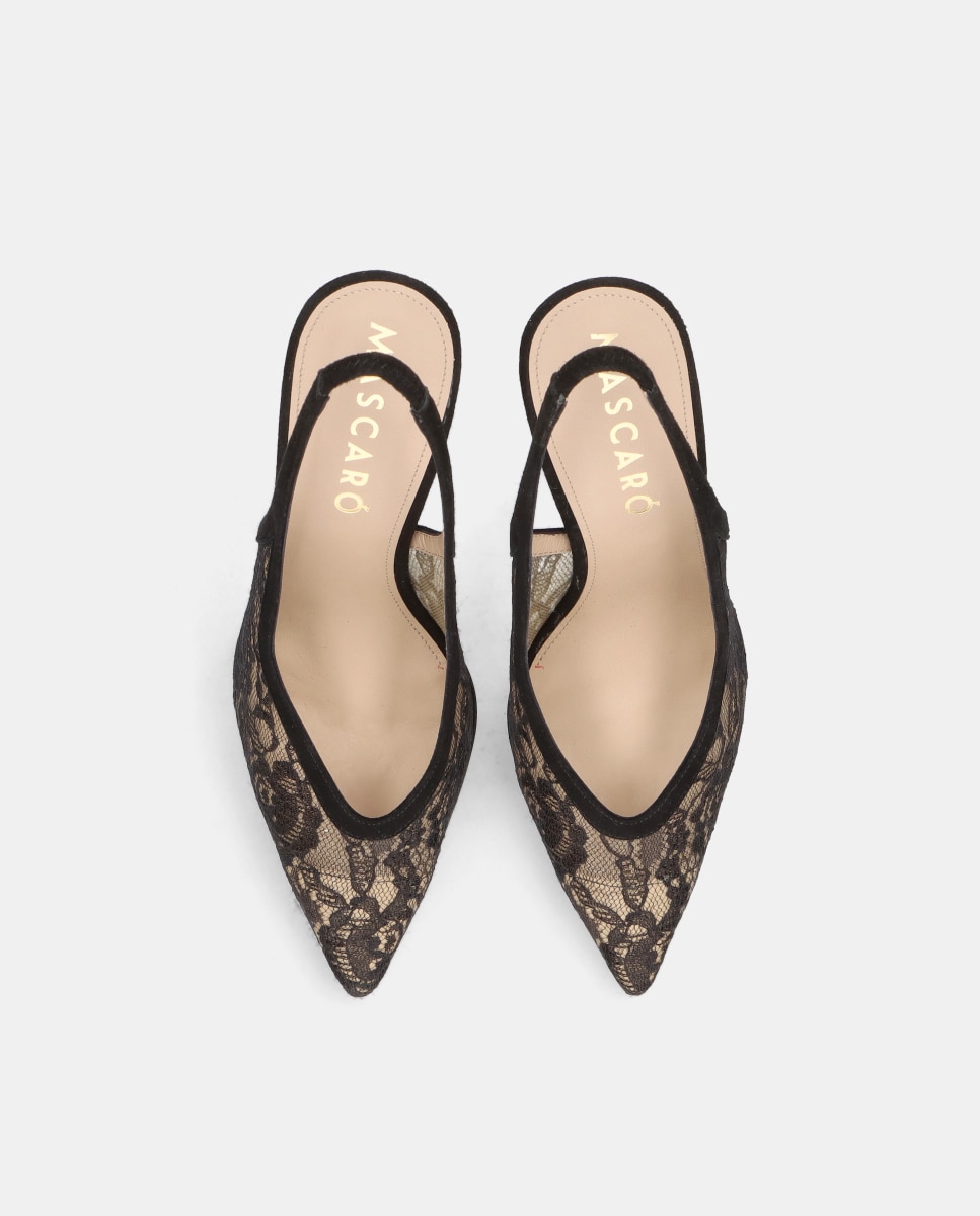 Sapatos de Salto Heidi em Renda e Camurça Suave Preto-3