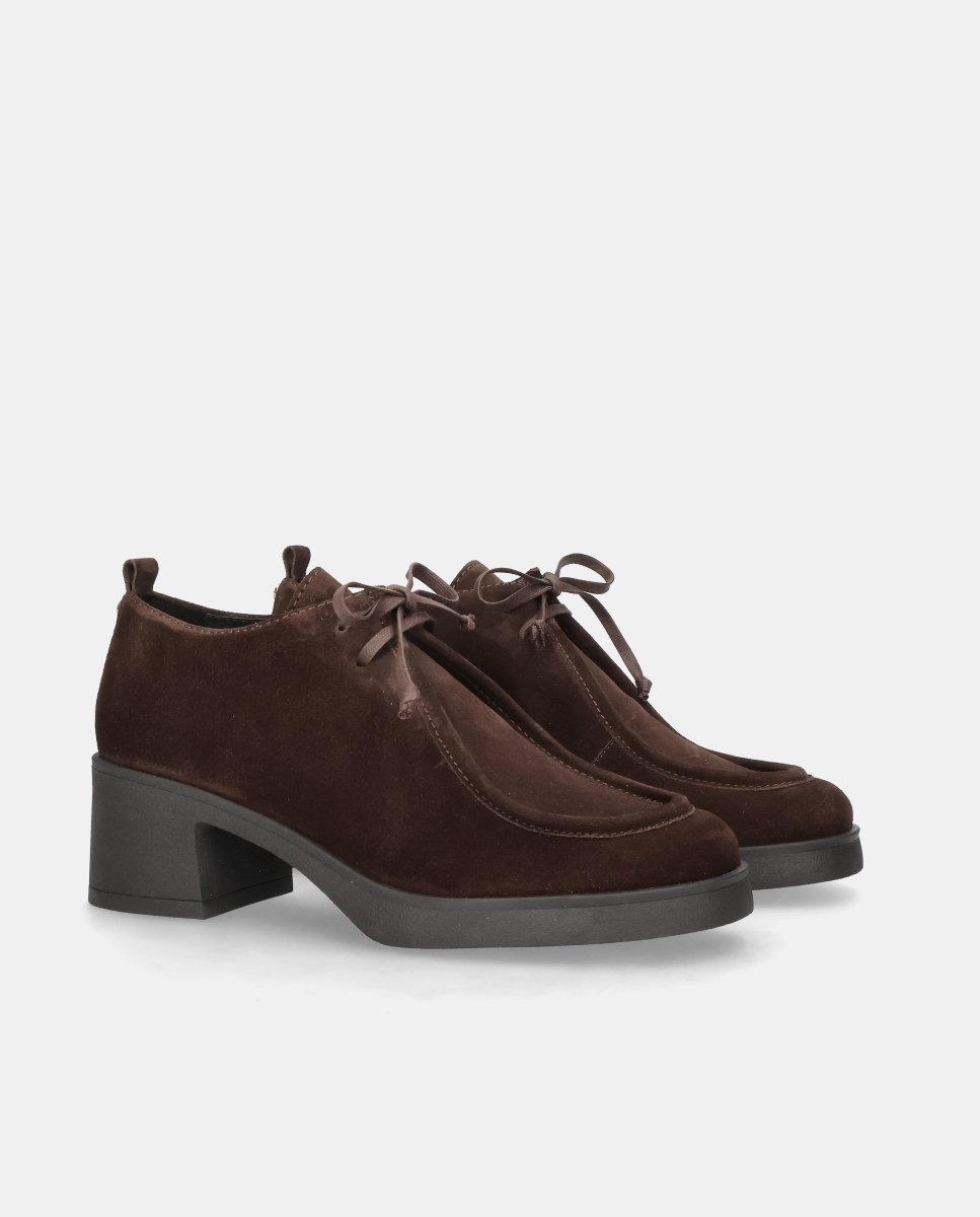 Sapatos com Atacadores Lilou em Camurça Castanho-2